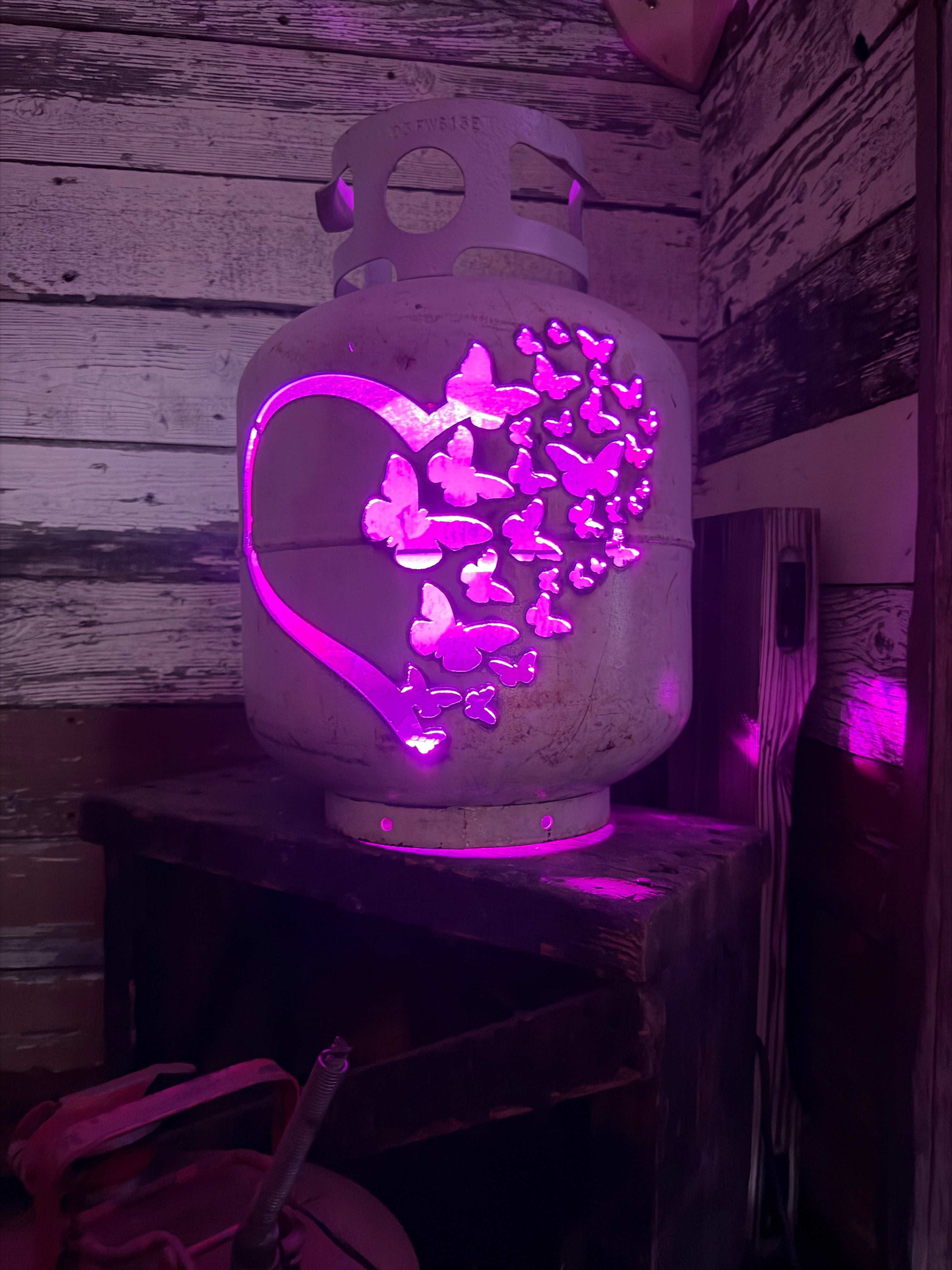20lb Upcycled Patio Lantern, Heart Butterflies Natural Finish
