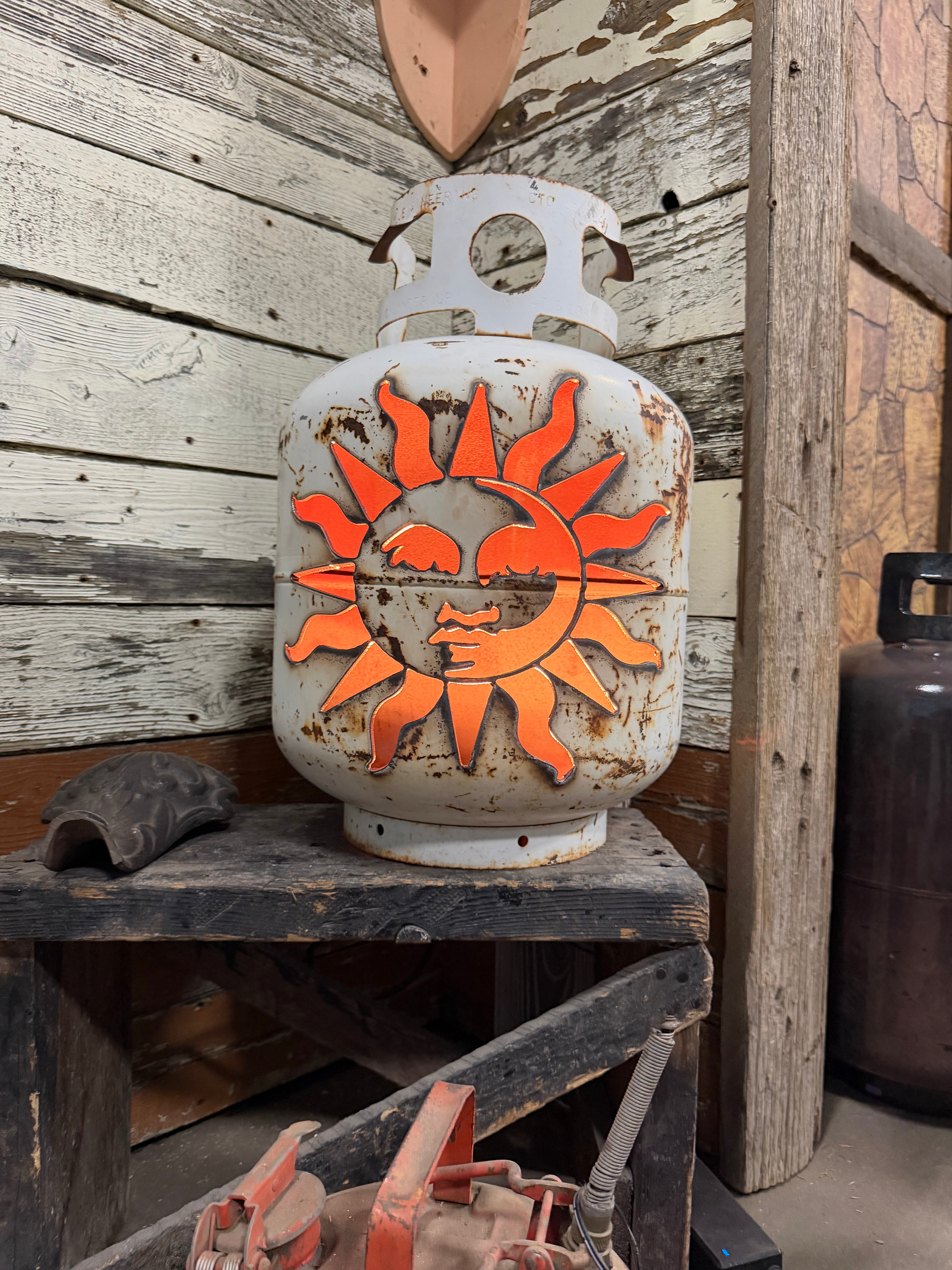 20lb Upcycled Patio Lantern, Smiley Sun