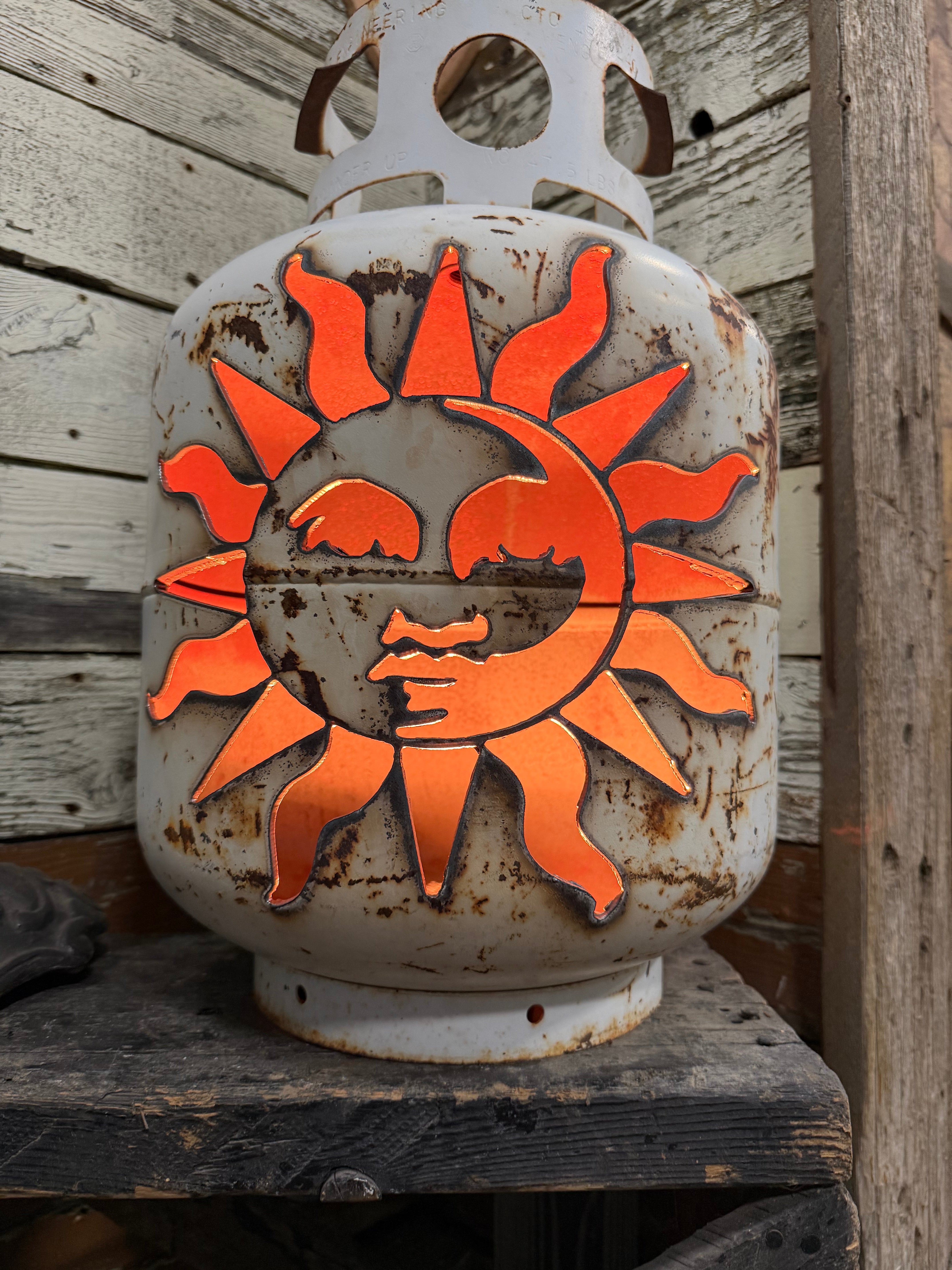 20lb Upcycled Patio Lantern, Smiley Sun