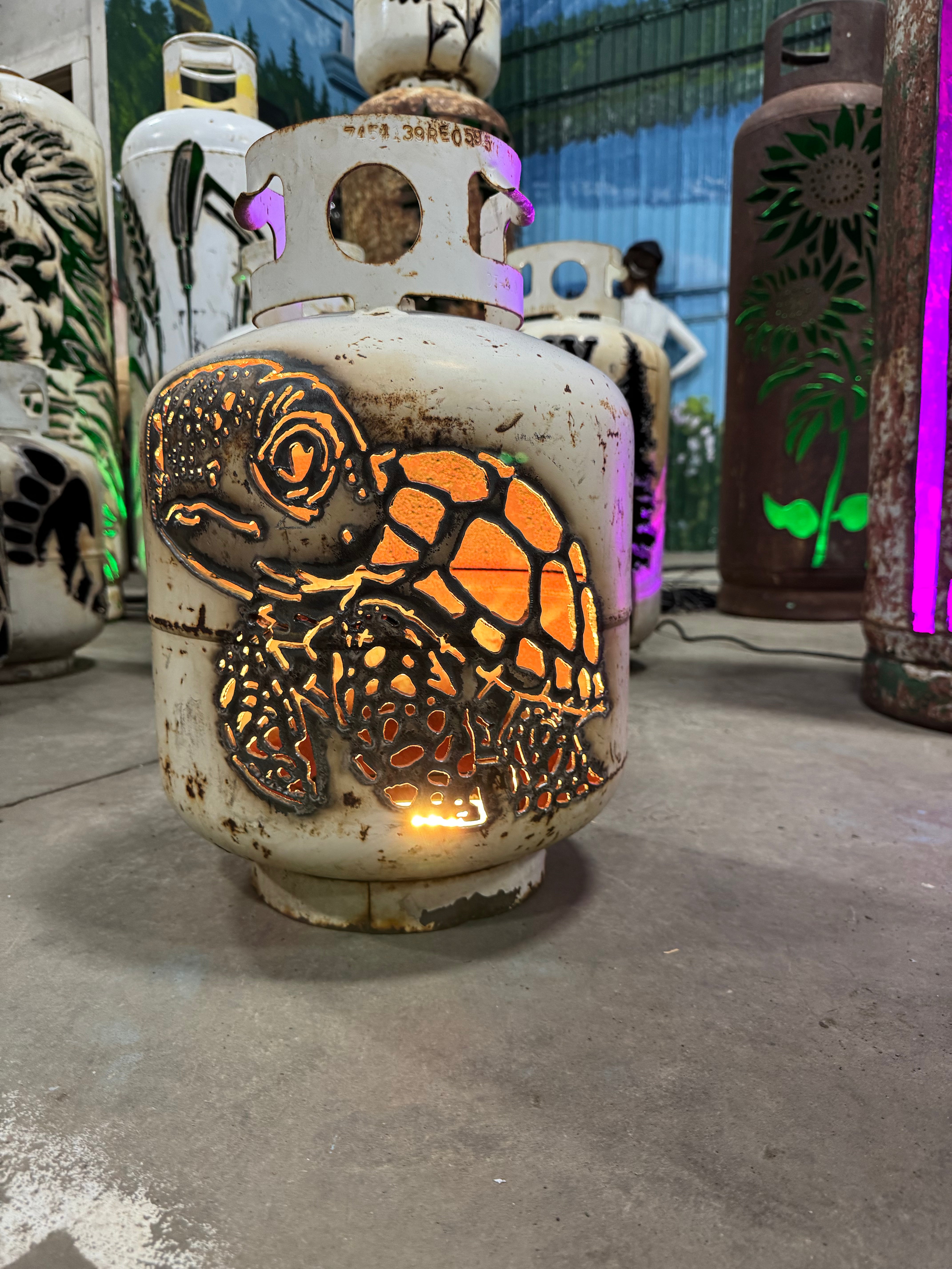 20lb Upcycled Patio Lantern, Turtle "Sunny"