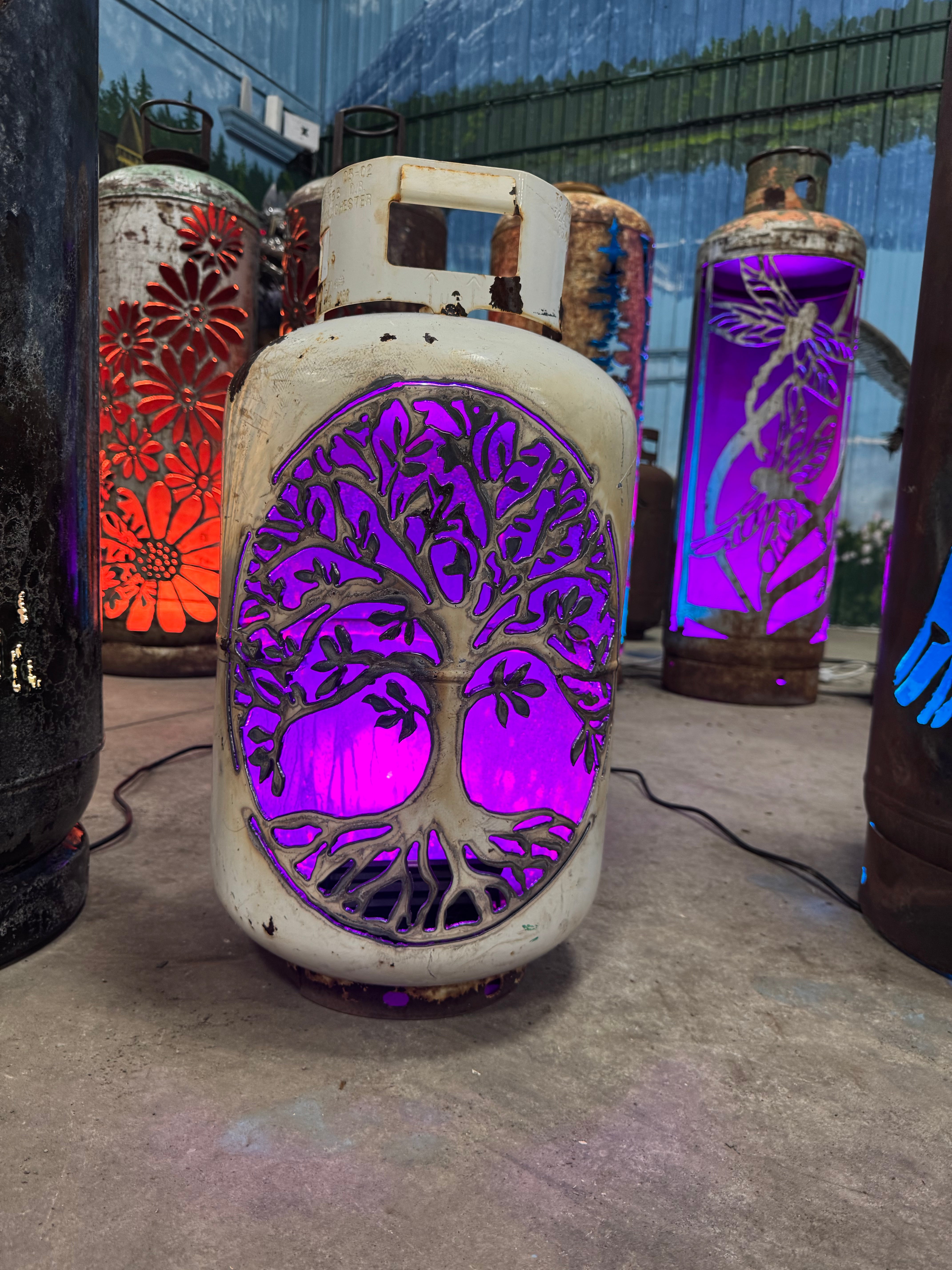 30lb Upcycled Patio Lantern, Tree of Life
