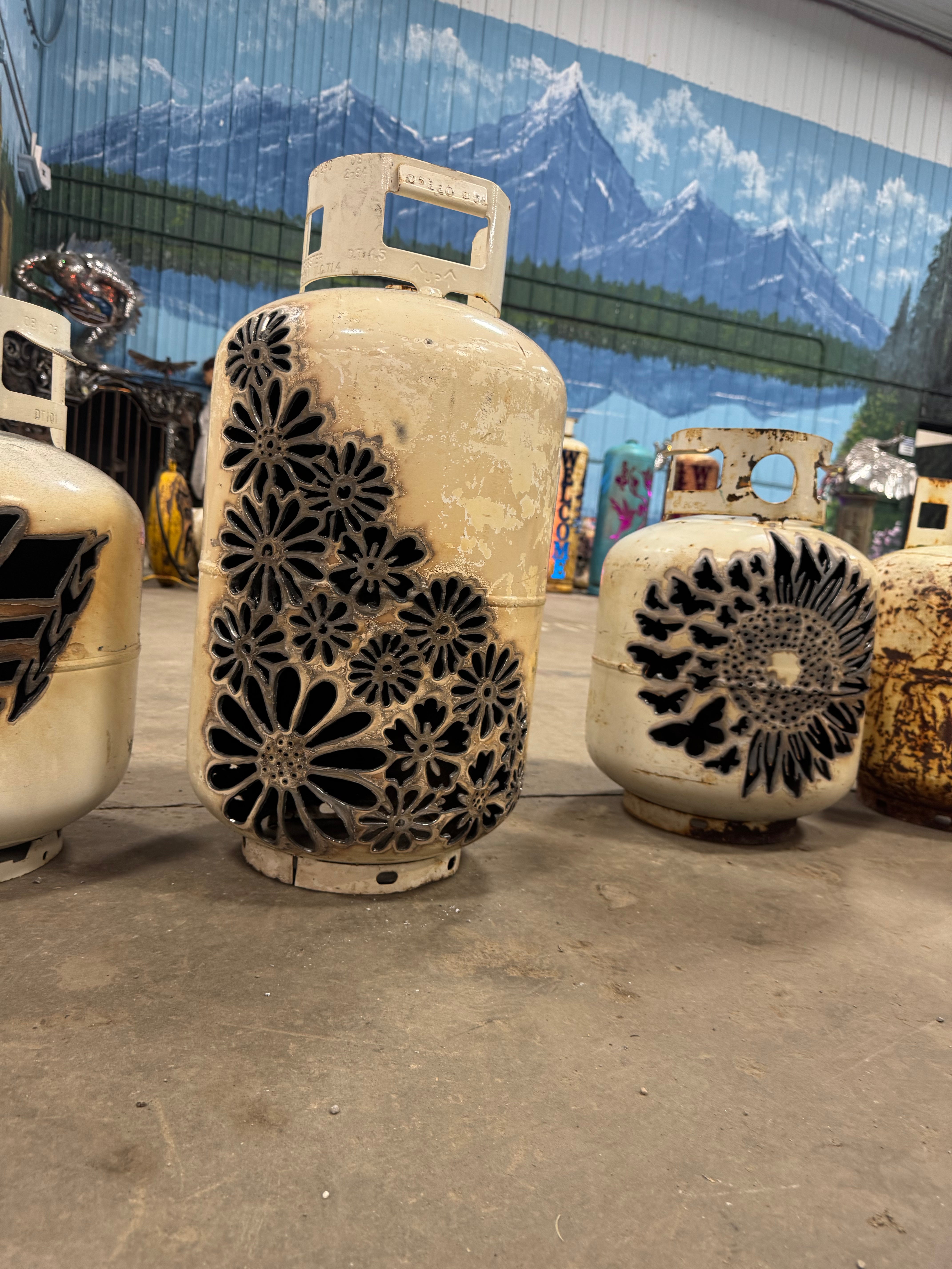 30lb Upcycled Patio Lantern, Floral Wrap