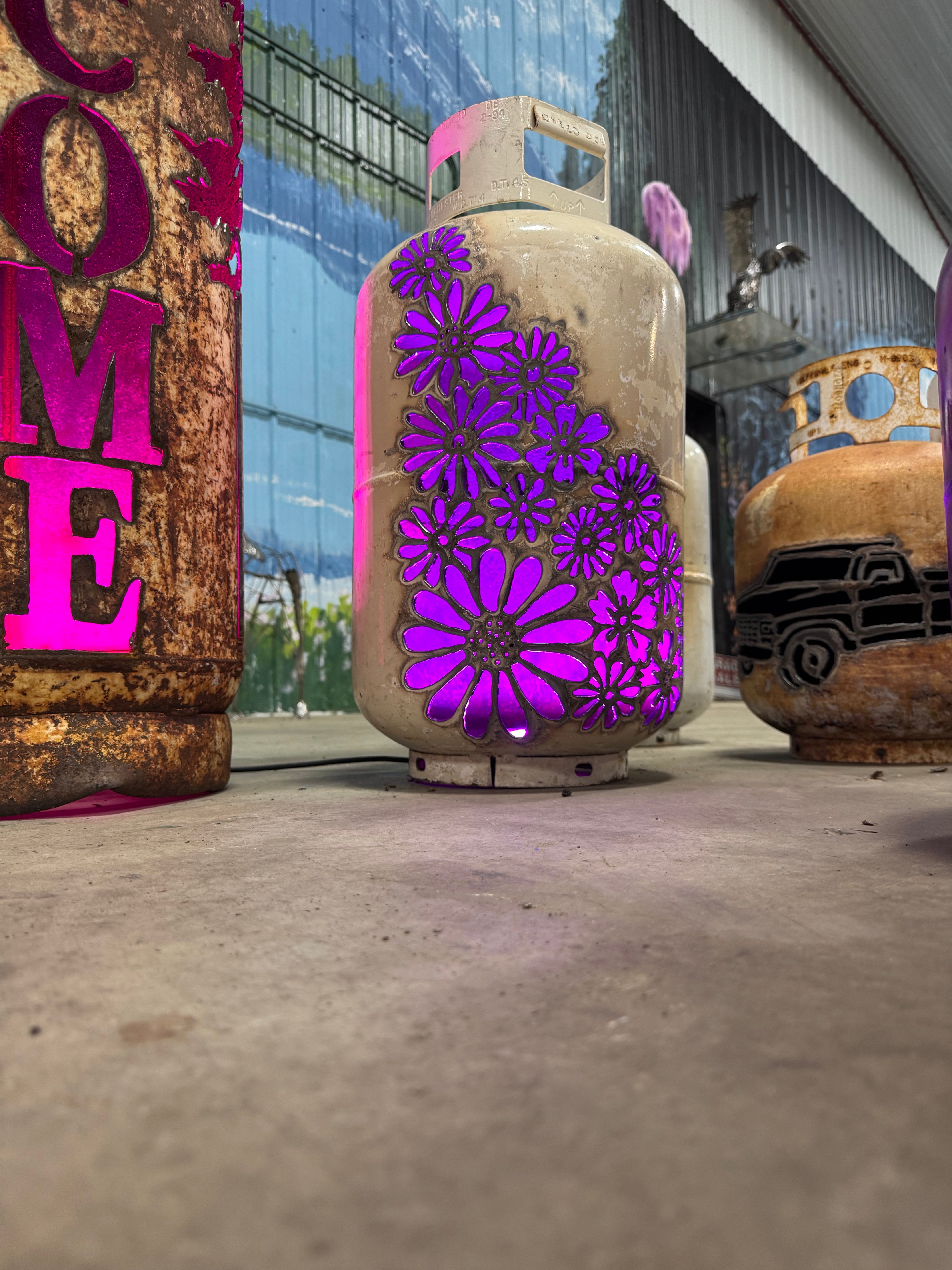 30lb Upcycled Patio Lantern, Floral Wrap