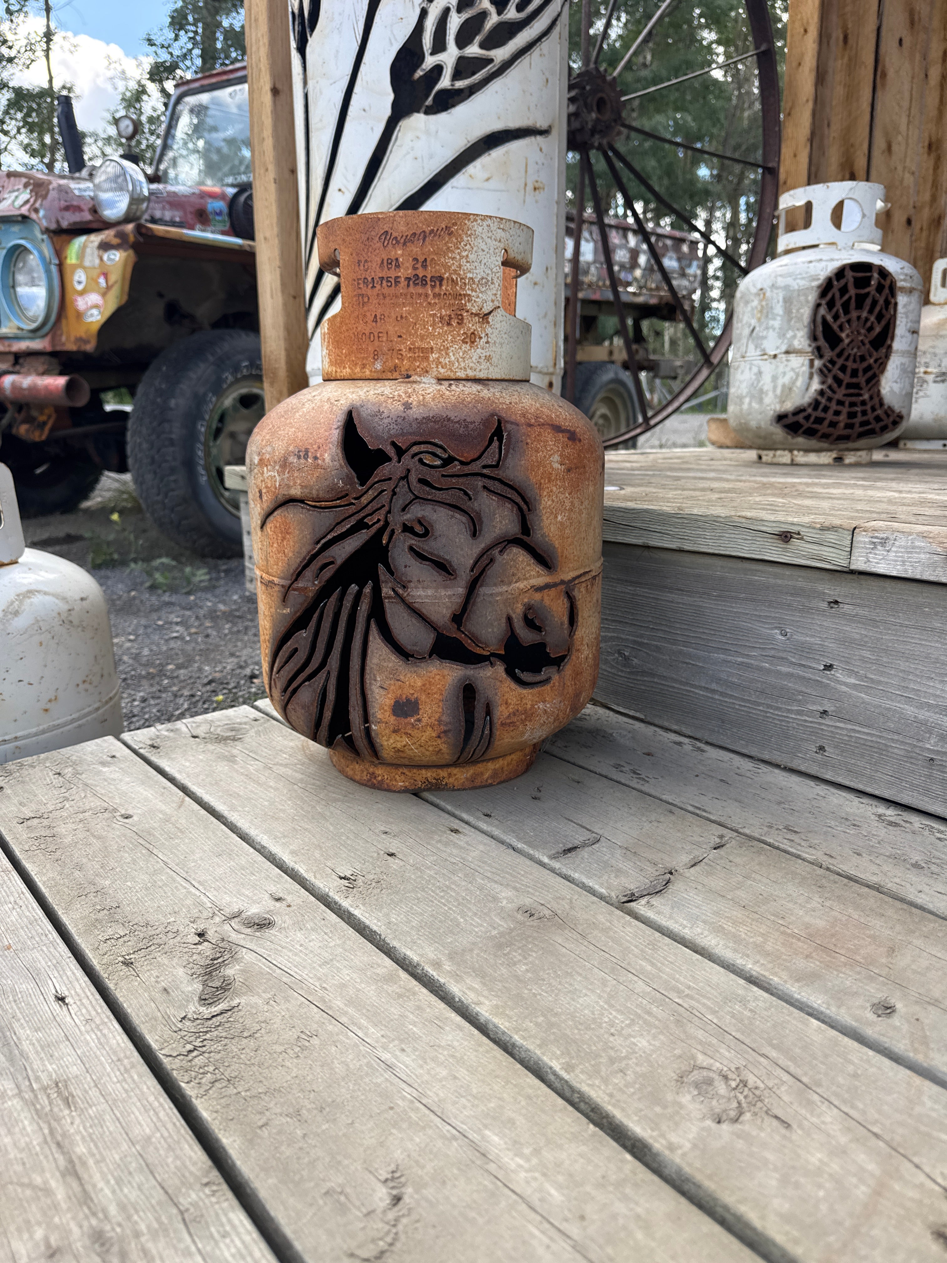 20lb Upcycled Patio Lantern, Horse Head