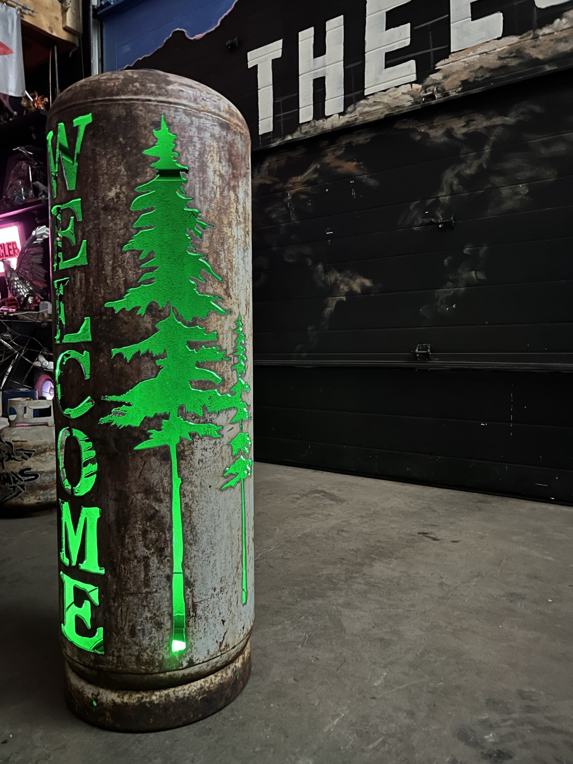 100LB Propane Tank (Welcome & Spruce Trees)
