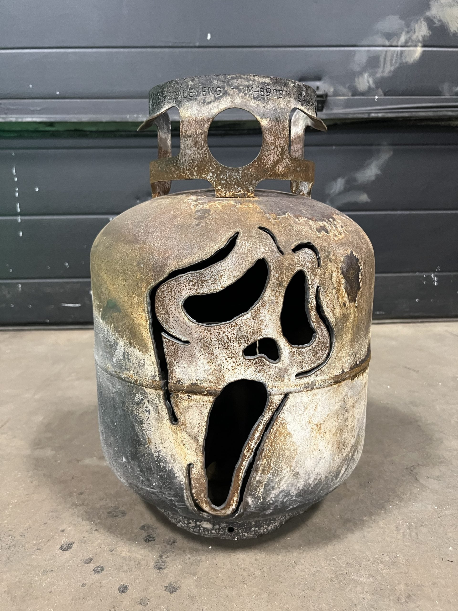 20lb Upcycled Patio Lantern, Scream Face