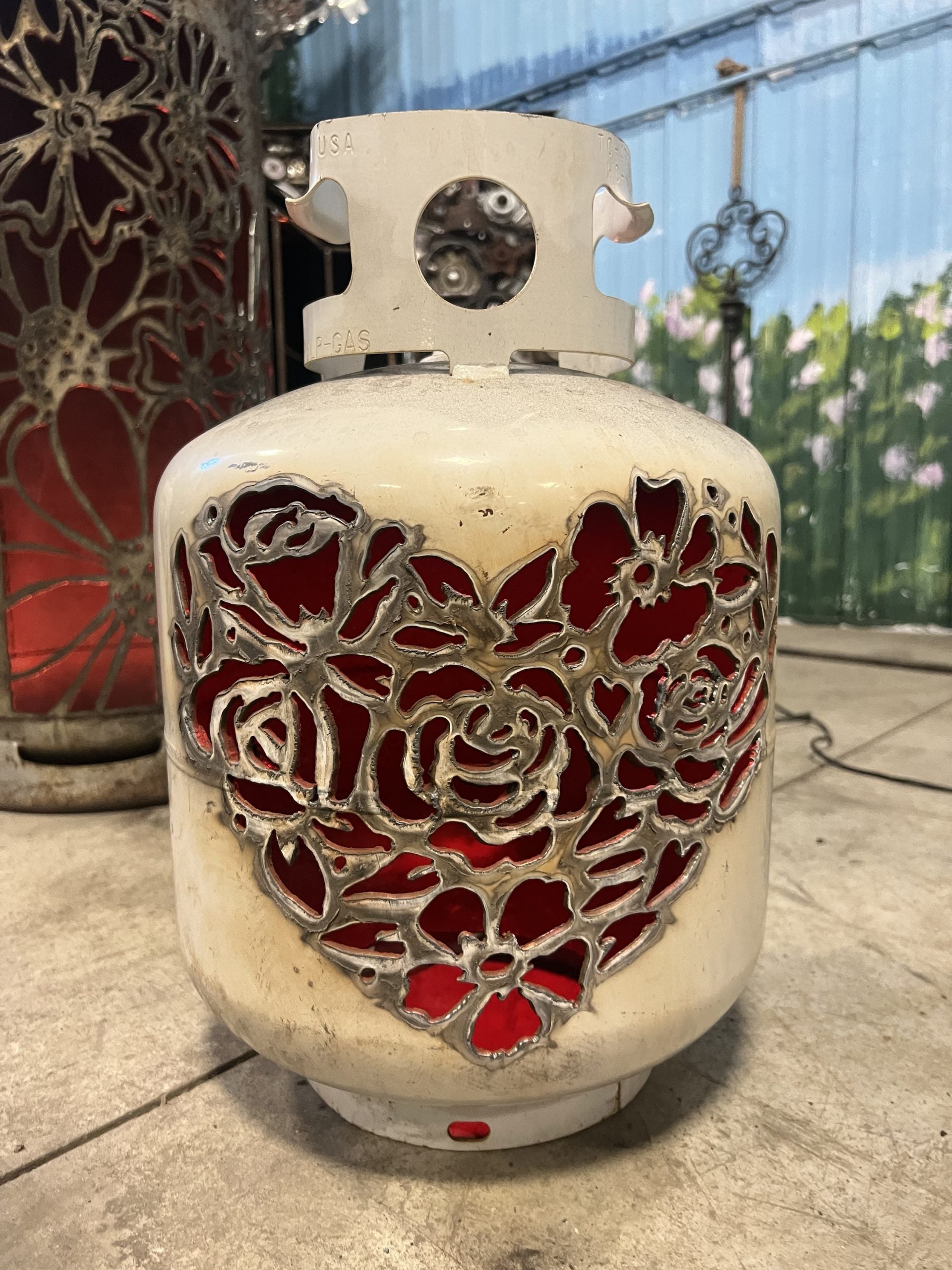 20lb Upcycled Patio Lantern, Heart of Roses