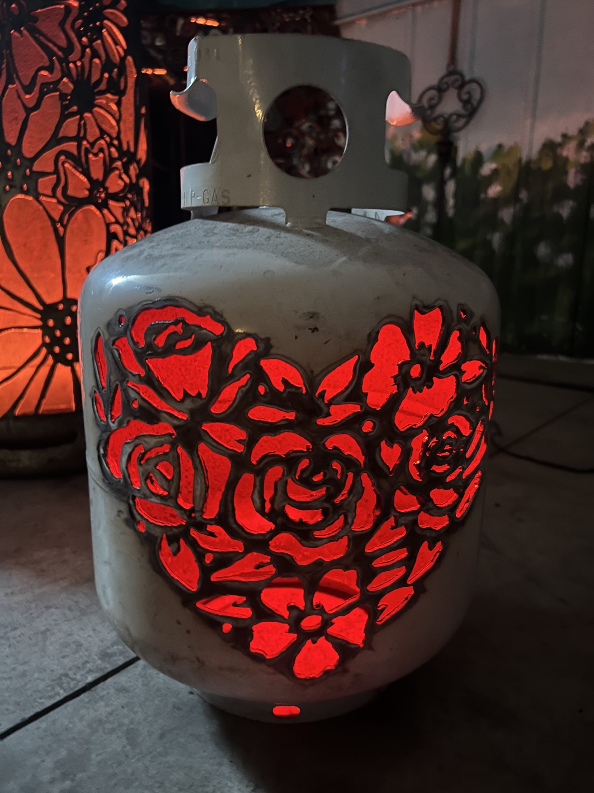 20lb Upcycled Patio Lantern, Heart of Roses