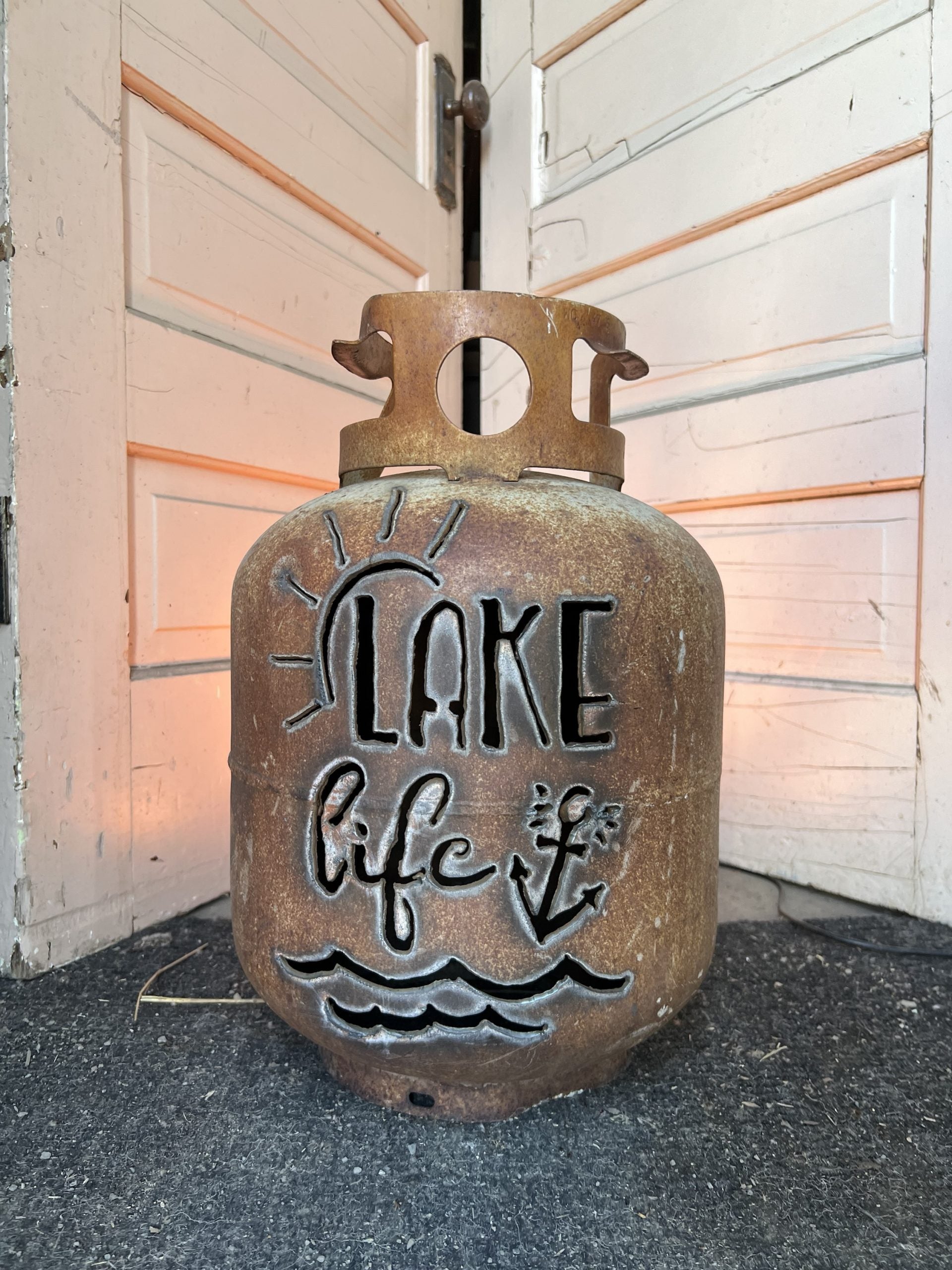 20lb Upcycled Patio Lantern, Lake Life