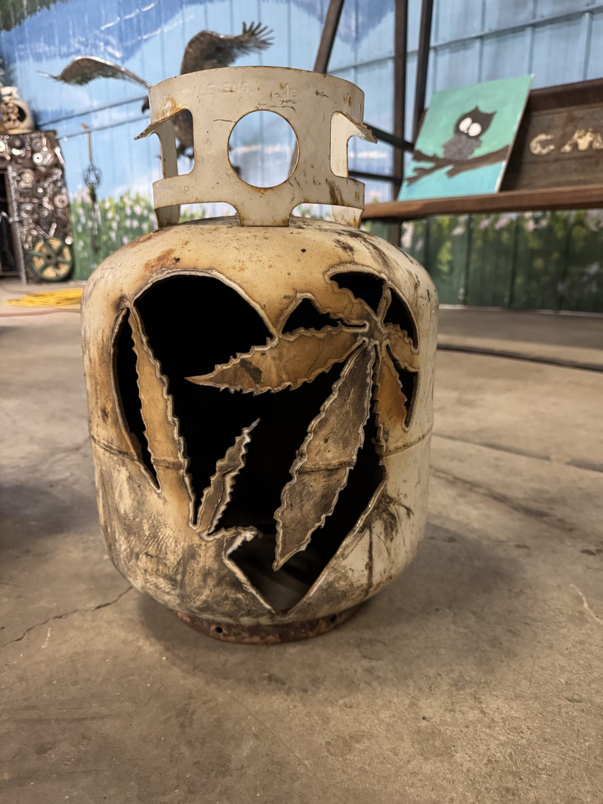 20lb Upcycled Patio Lantern, Heart & Marijane Leaves