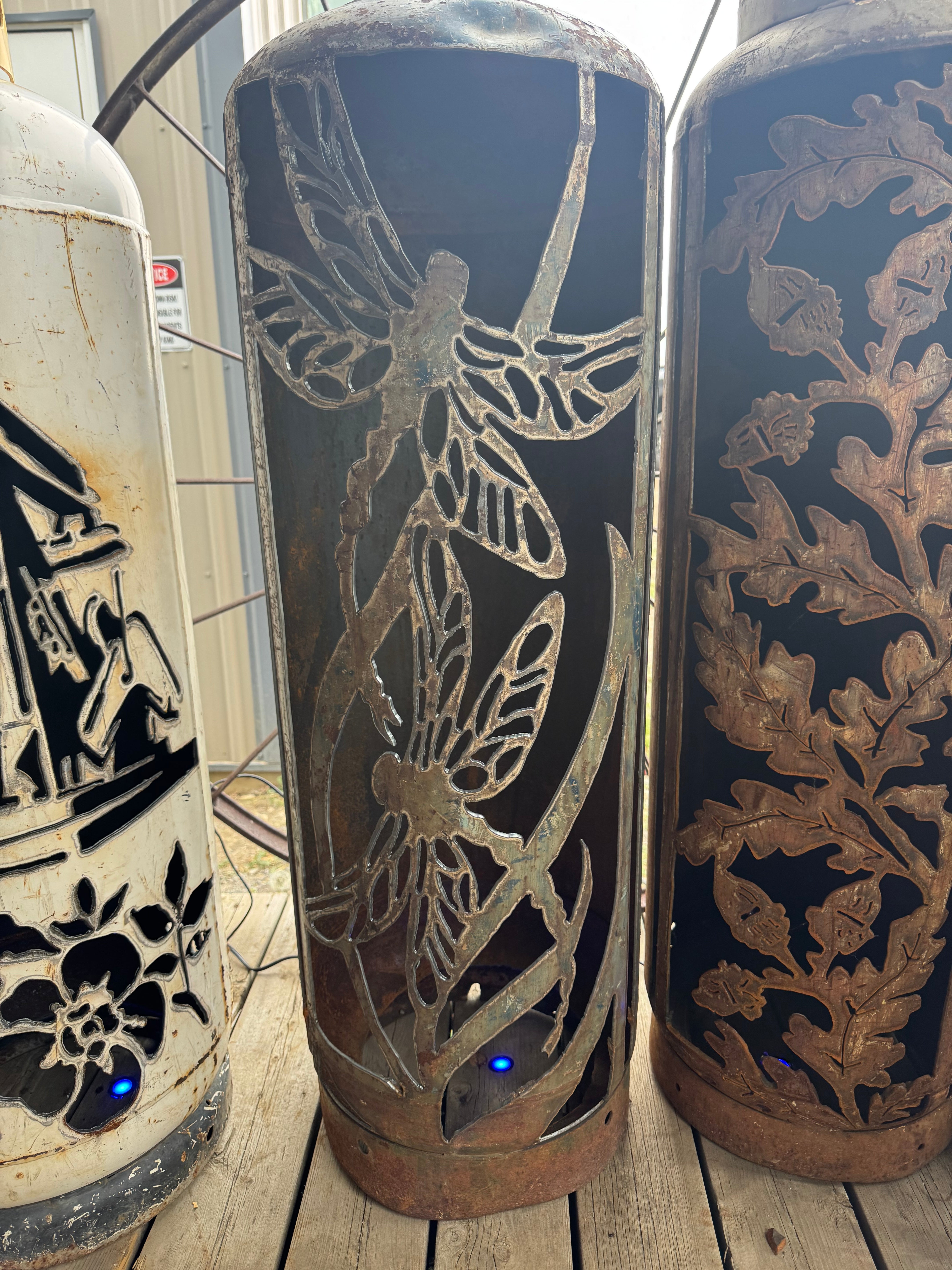 100lb Upcycled Patio Lantern, Dragonfly