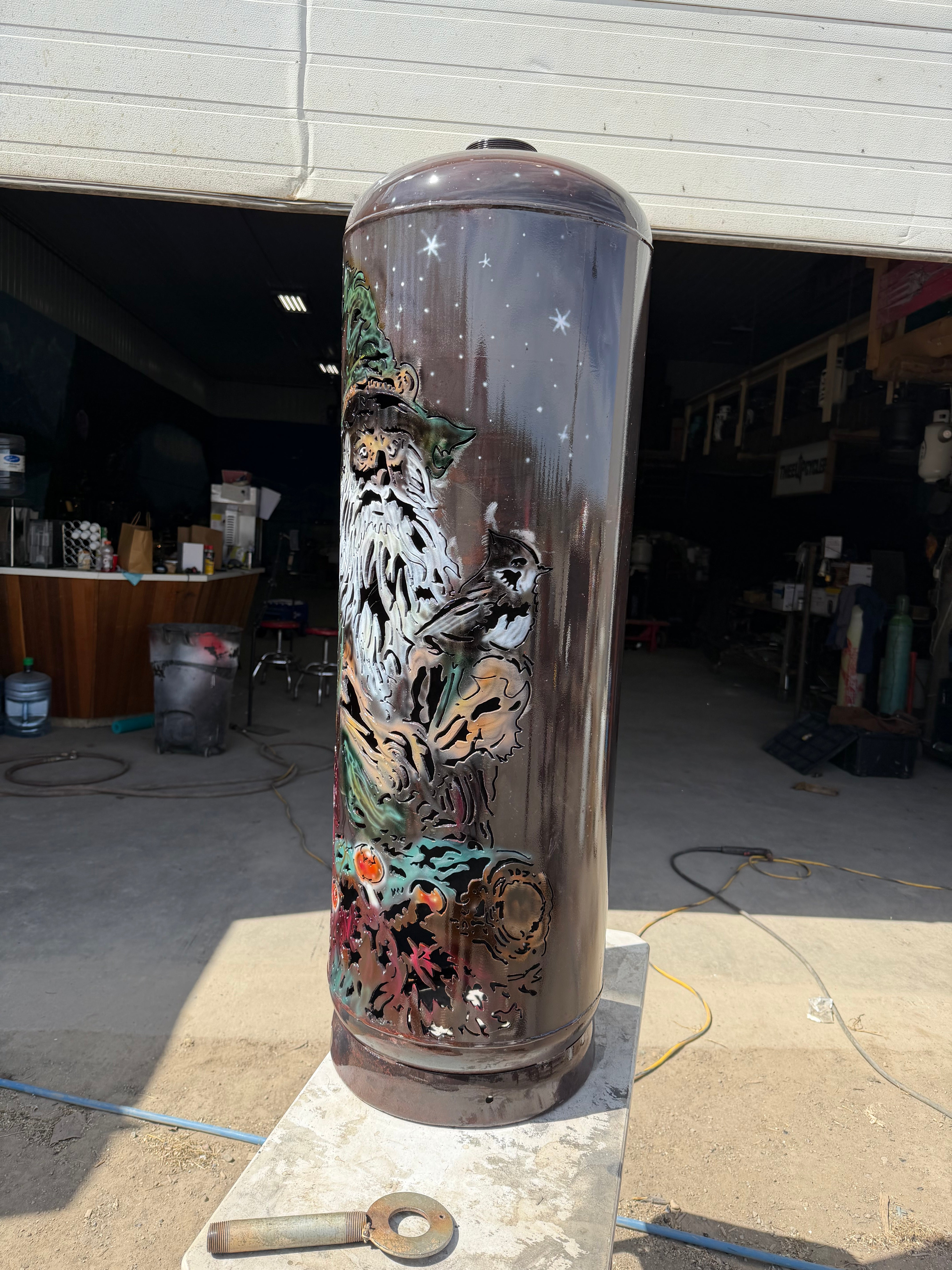 100lb Upcycled Patio Lantern, Wizard Airbrush Patina