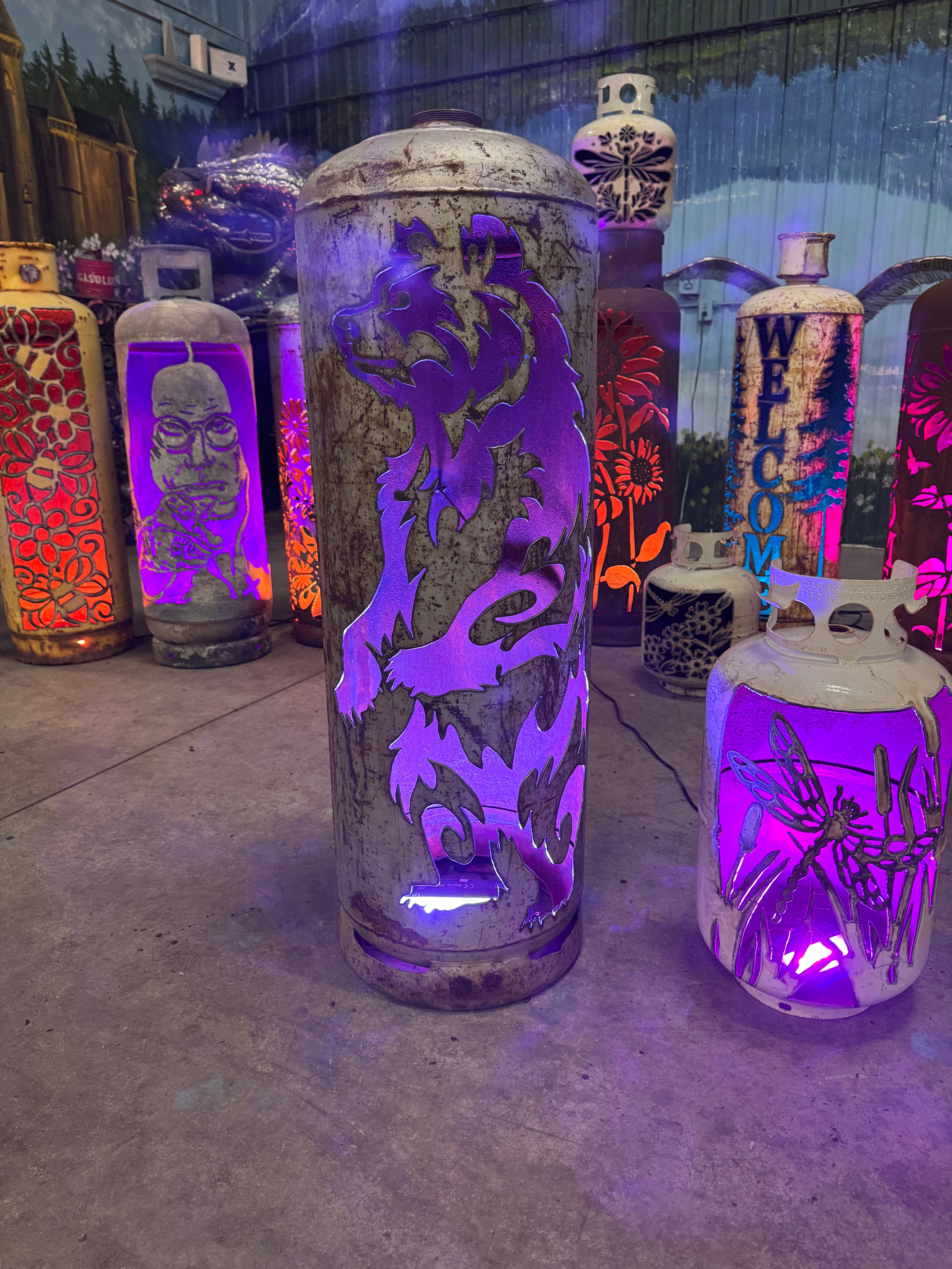 100lb Upcycled Patio Lantern, Standing Bear