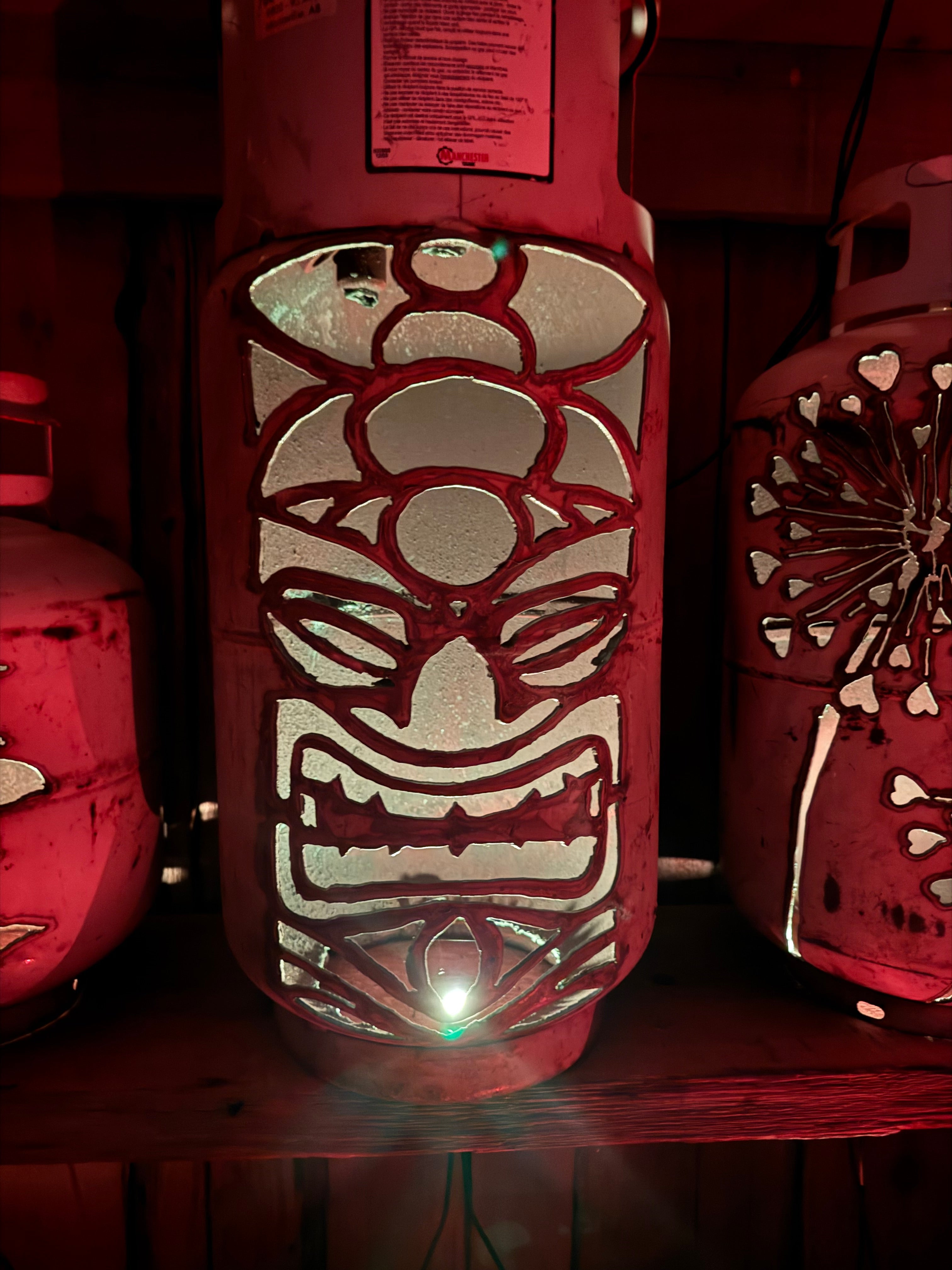 30lb Upcycled Patio Lantern, Tiki Face 2