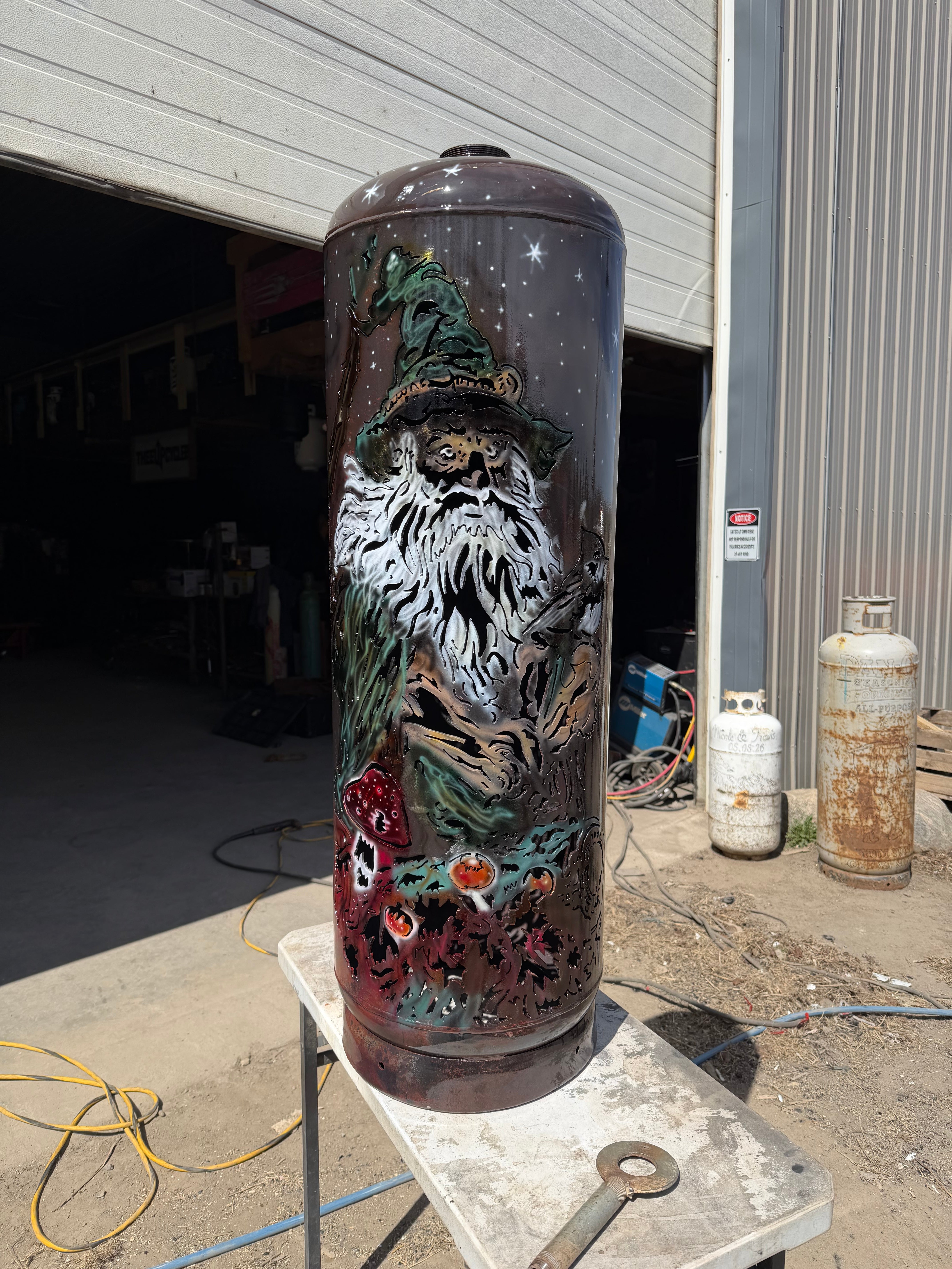 100lb Upcycled Patio Lantern, Wizard Airbrush Patina