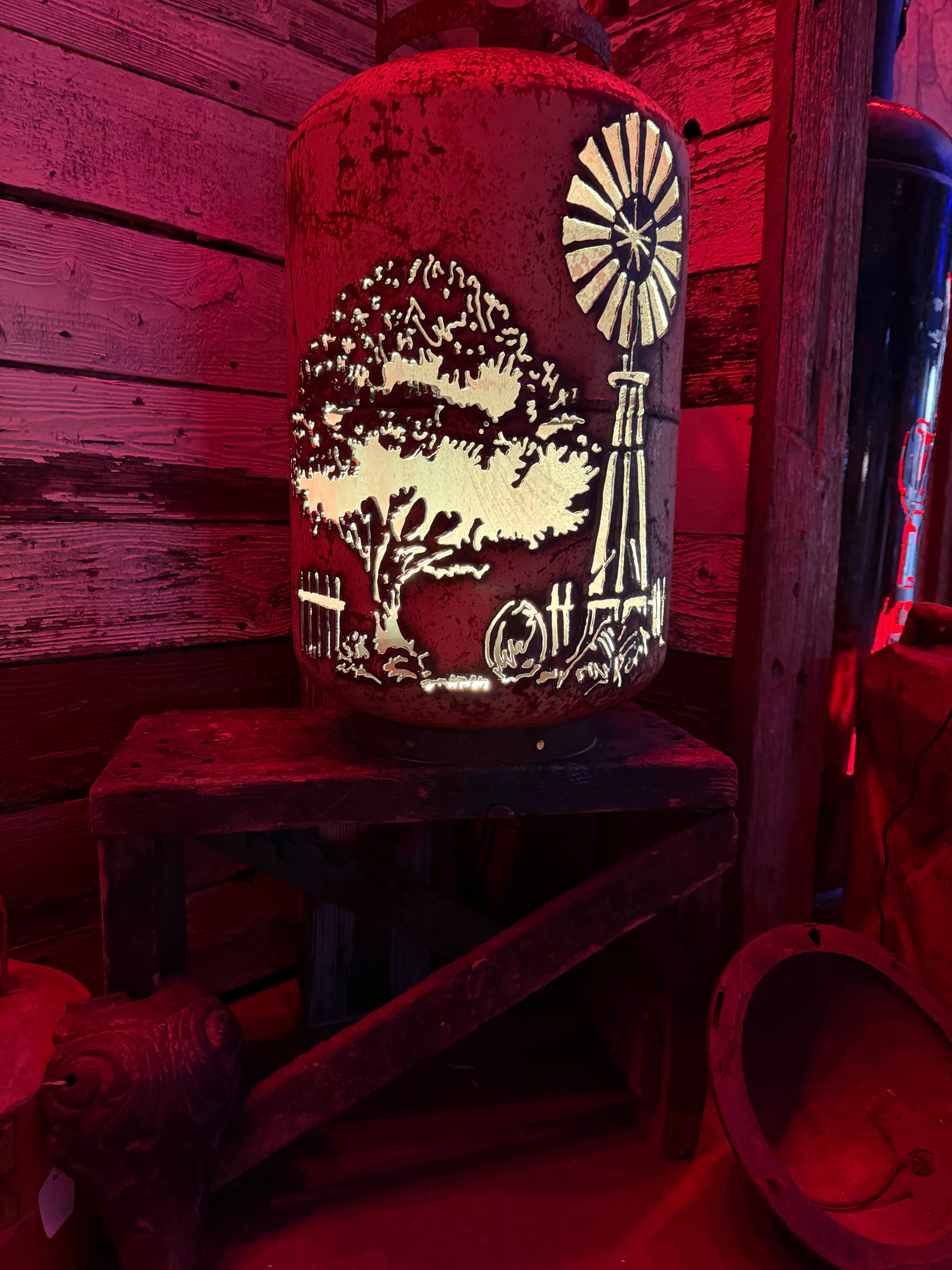 30lb Upcycled Patio Lantern, Windmill and Oak Tree