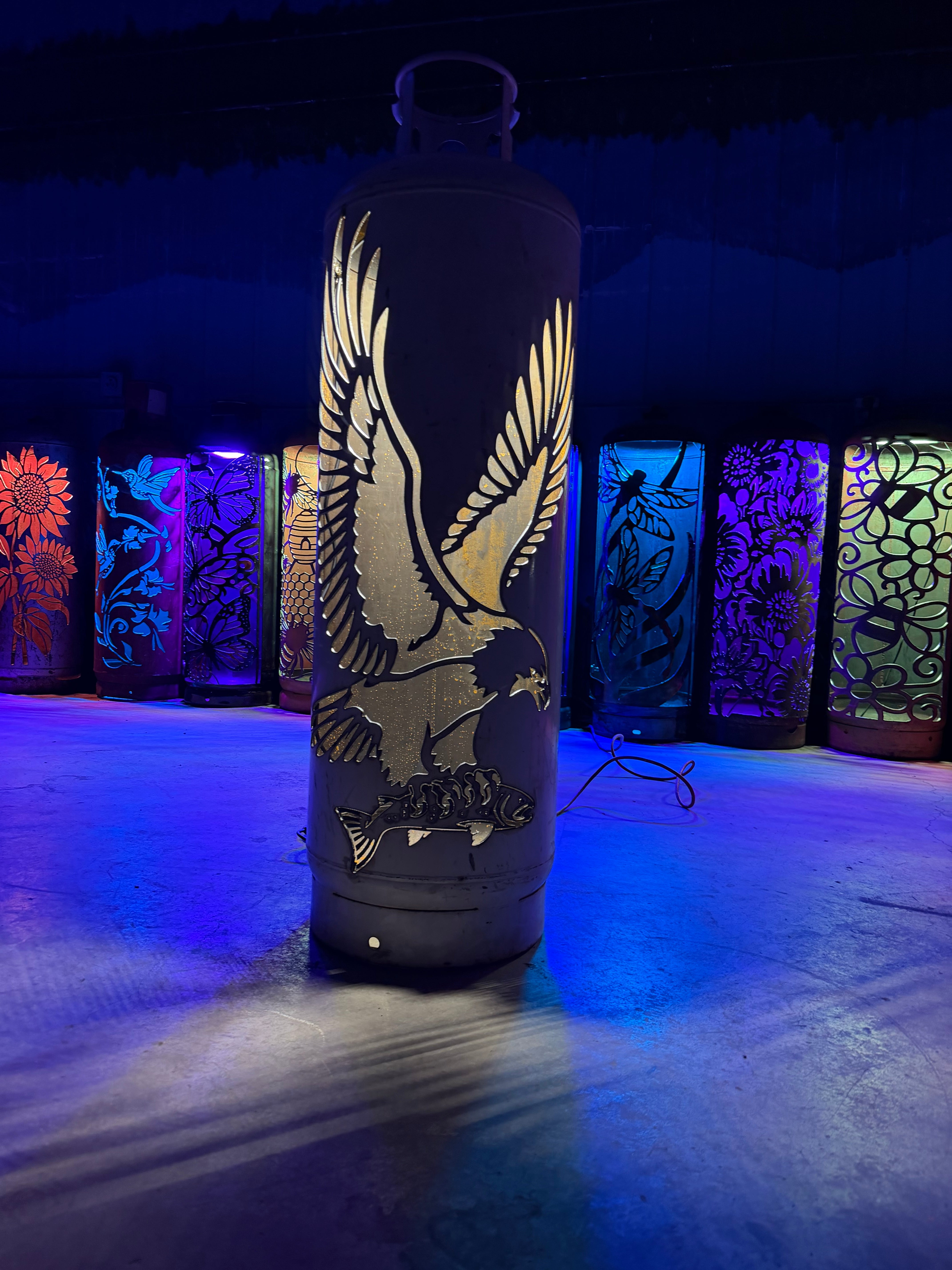 100lb Upcycled Patio Lantern, Homeward Bound (Eagle and fish)