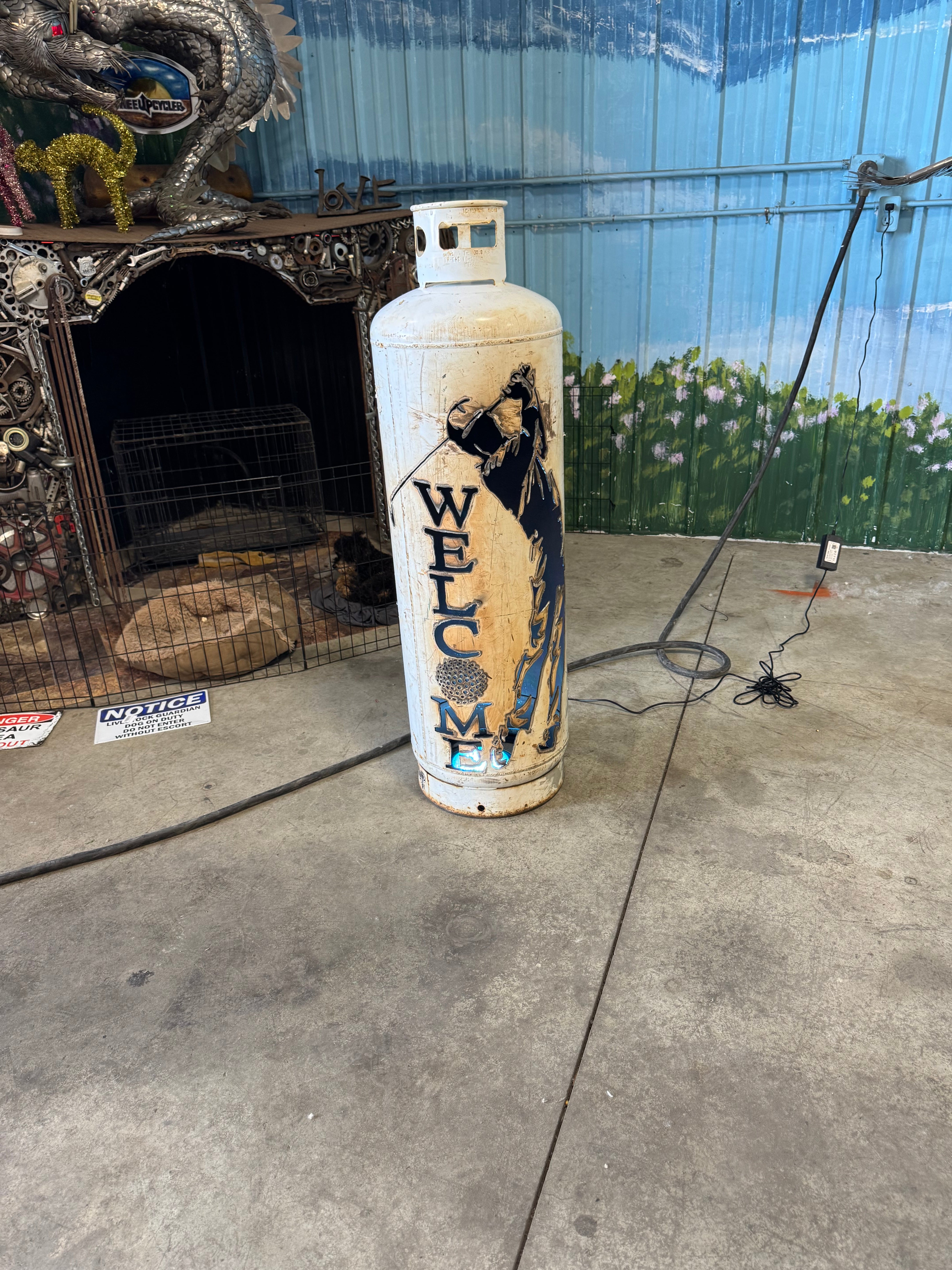 100lb Upcycled Patio Lantern, Golfer & Welcome