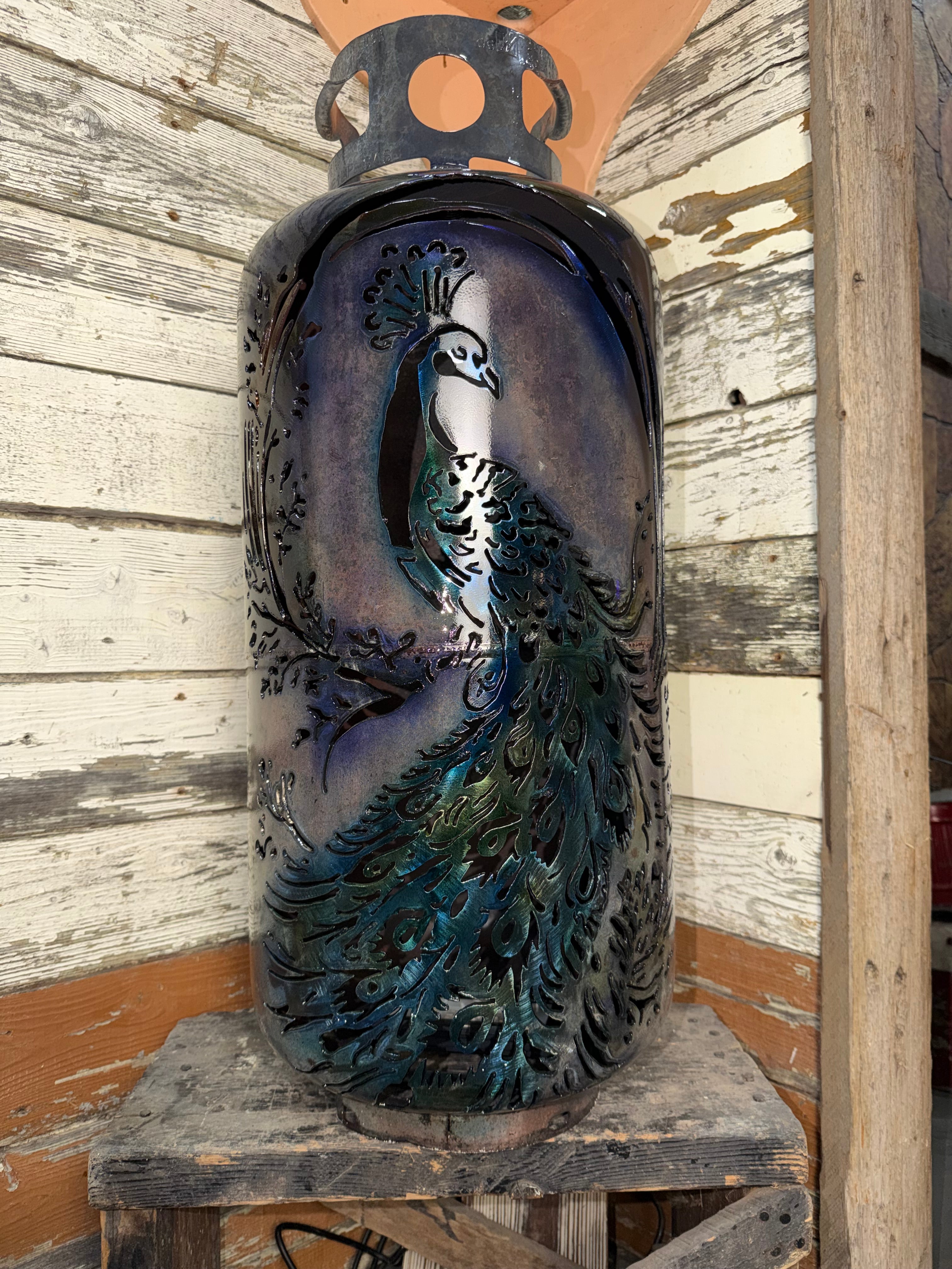 40lb Patio Lantern, Peacock with Patina