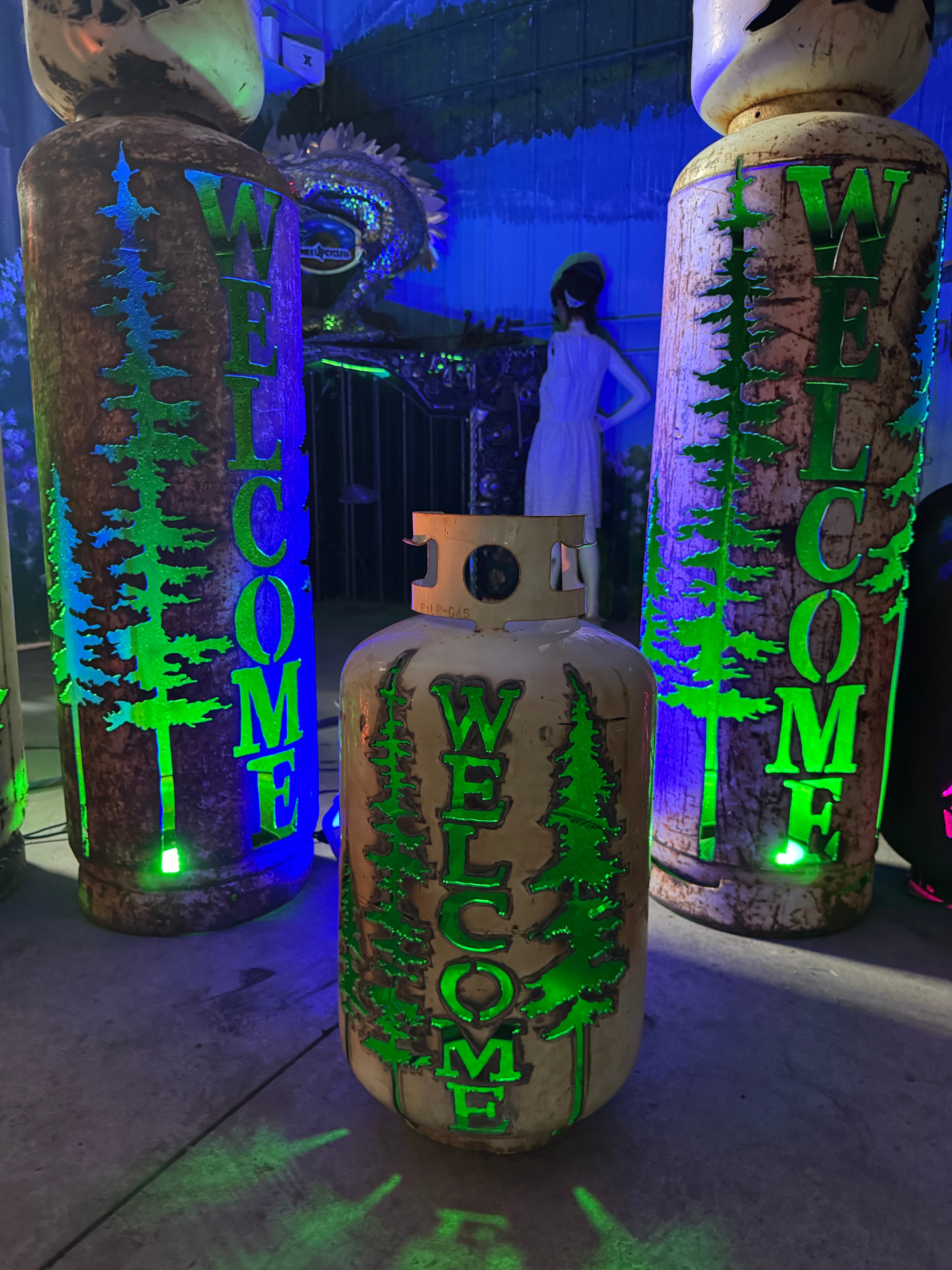 30lb Upcycled Patio Lantern, Welcome Spruce Trees