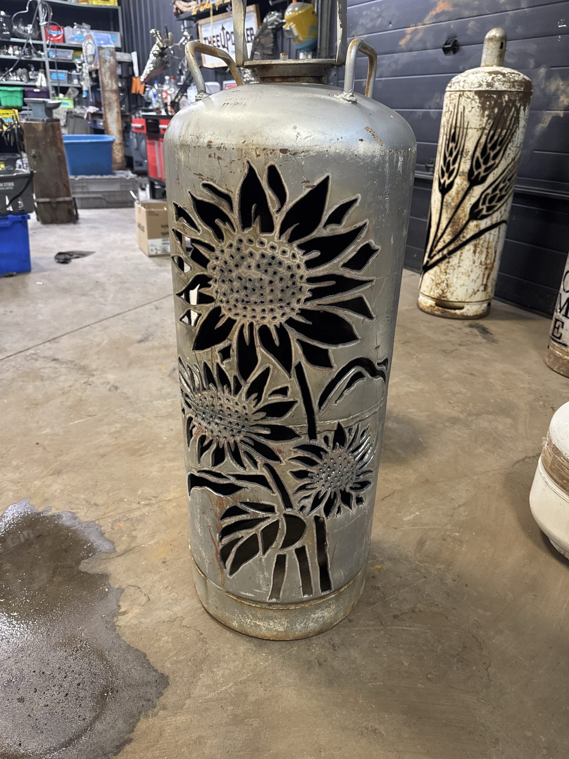 100lb Upcycled Patio Lantern, Howdy & Sun Flower