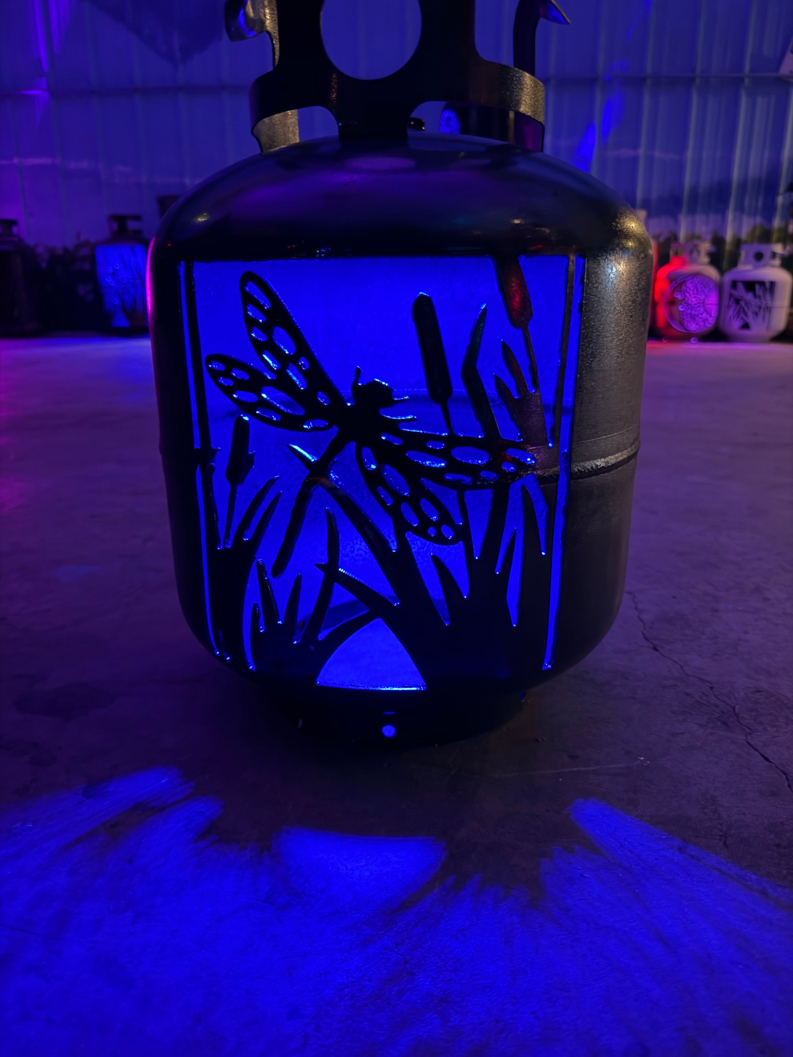 20lb Upcycled Patio Lantern, Dragonfly With Airbrush Patina