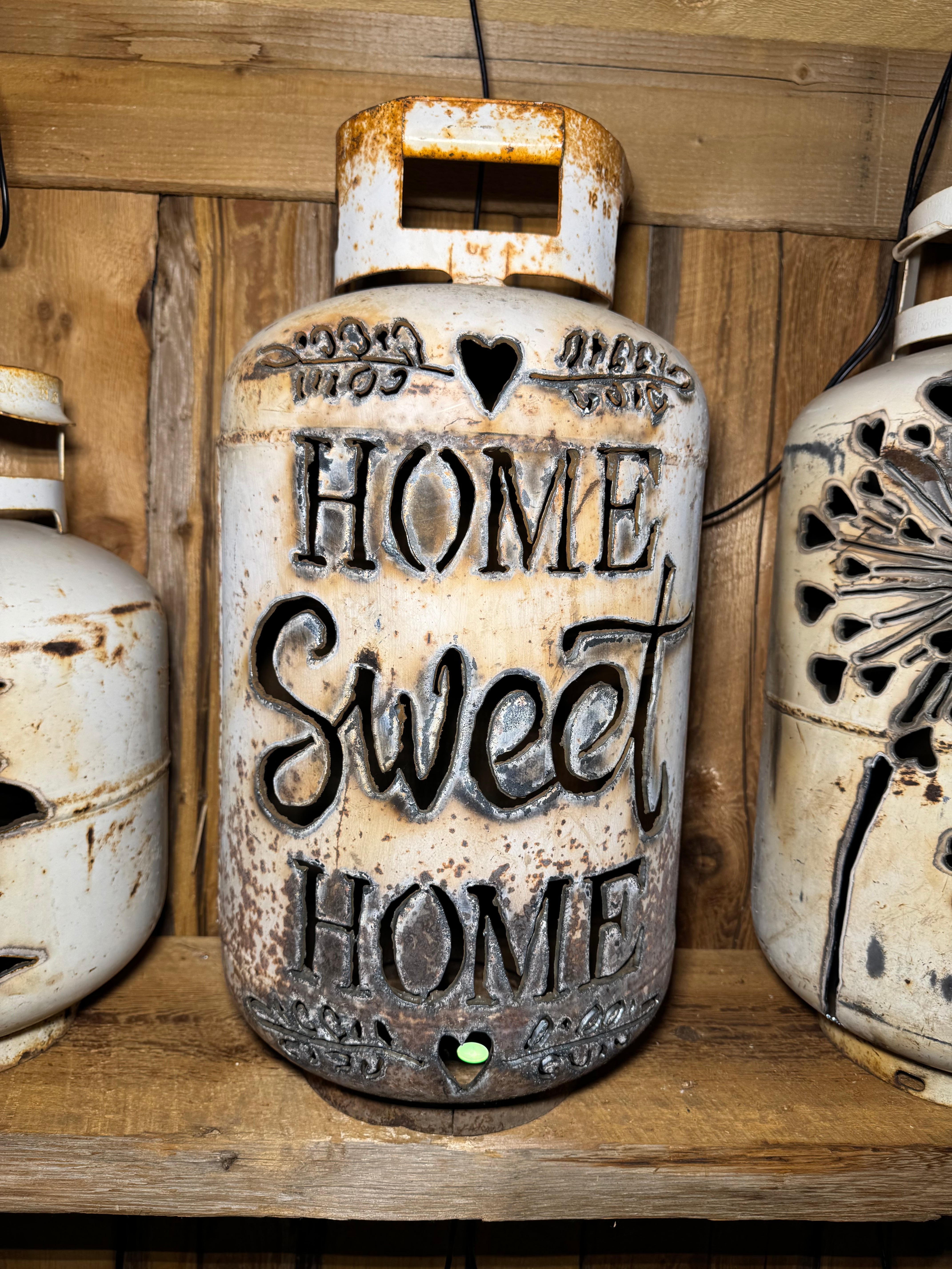 30lb Upcycled Patio Lantern, Home Sweet Home