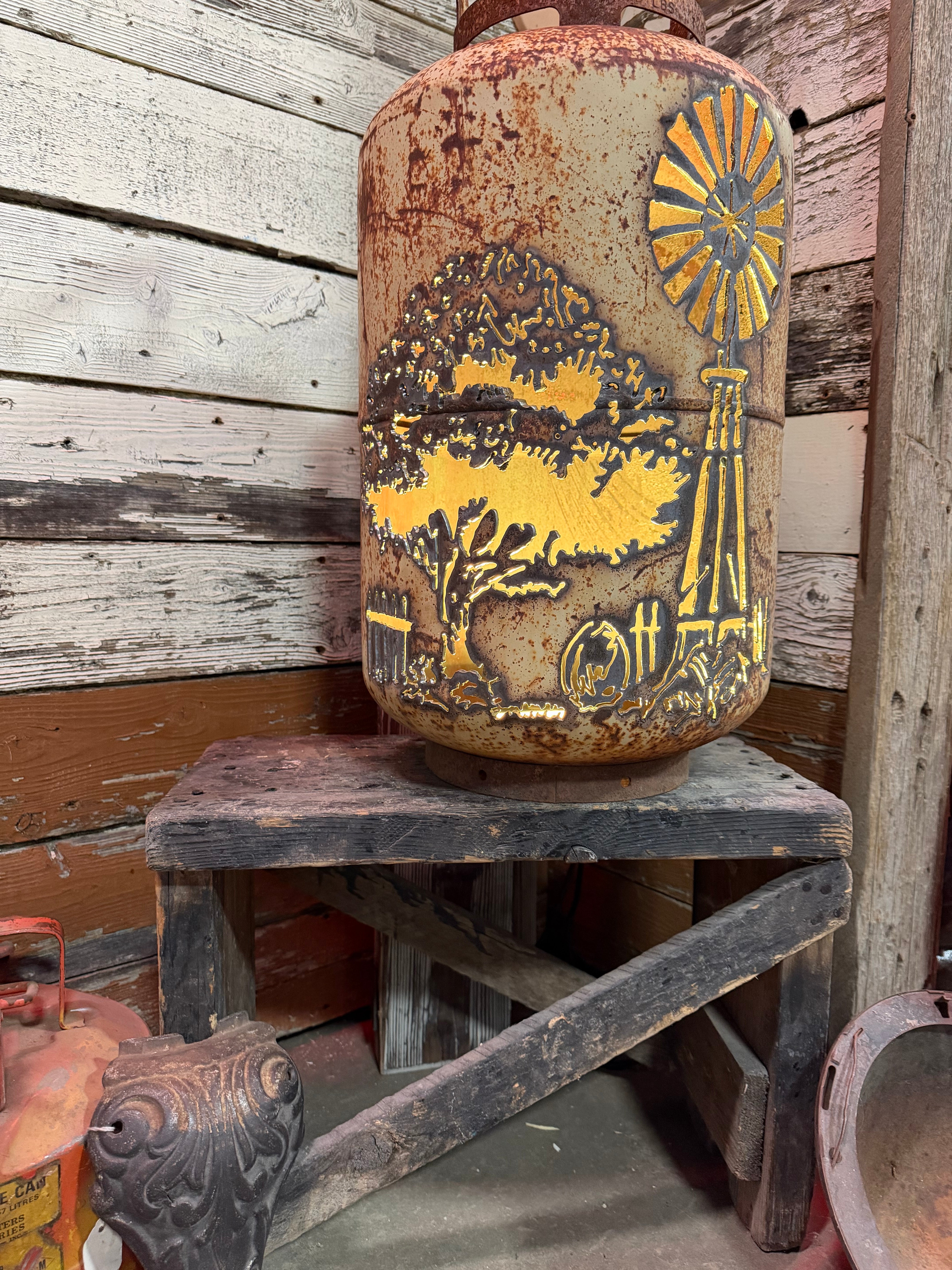 30lb Upcycled Patio Lantern, Windmill and Oak Tree