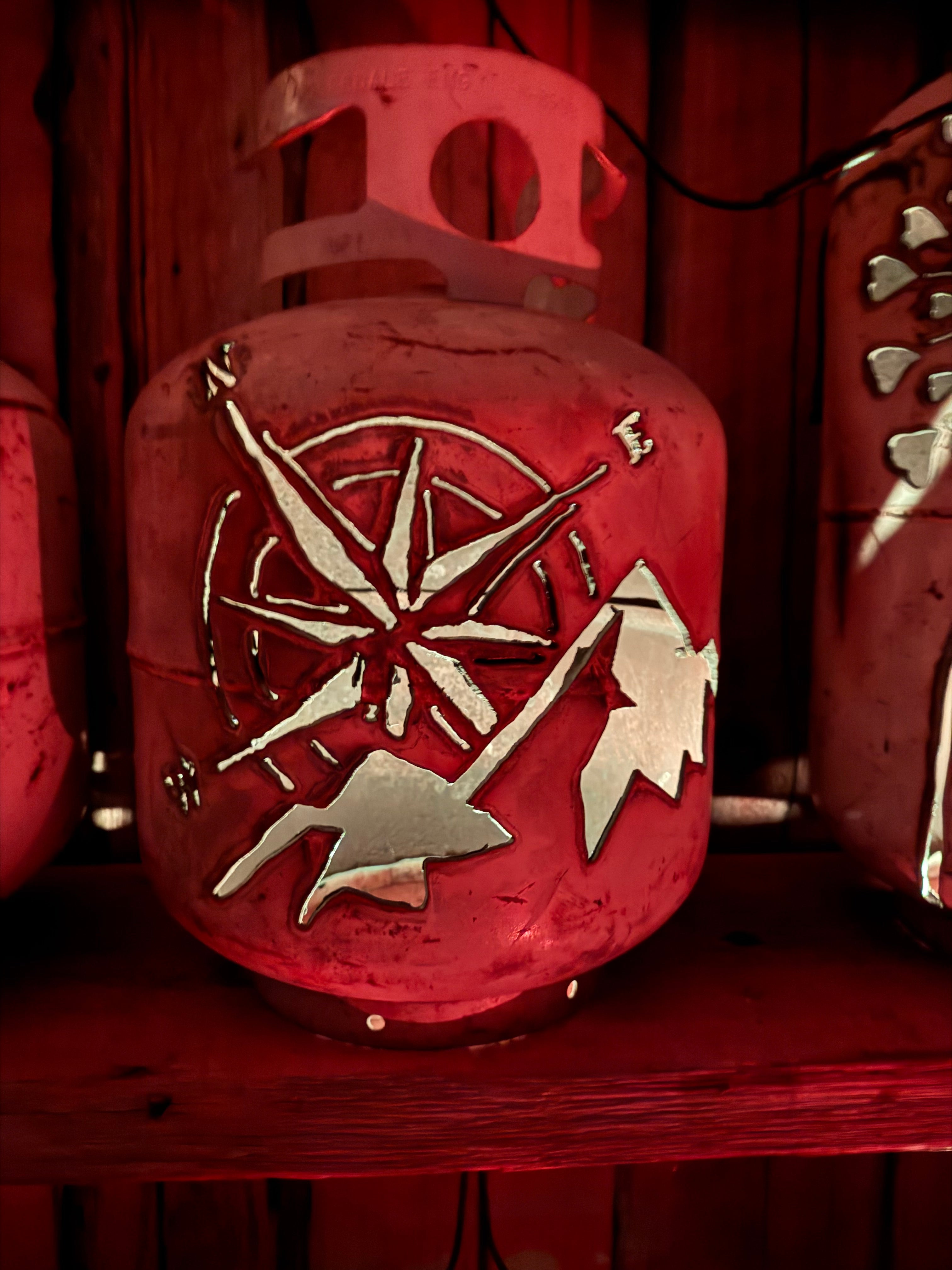 20lb Upcycled Patio Lantern, Compass and Mountains