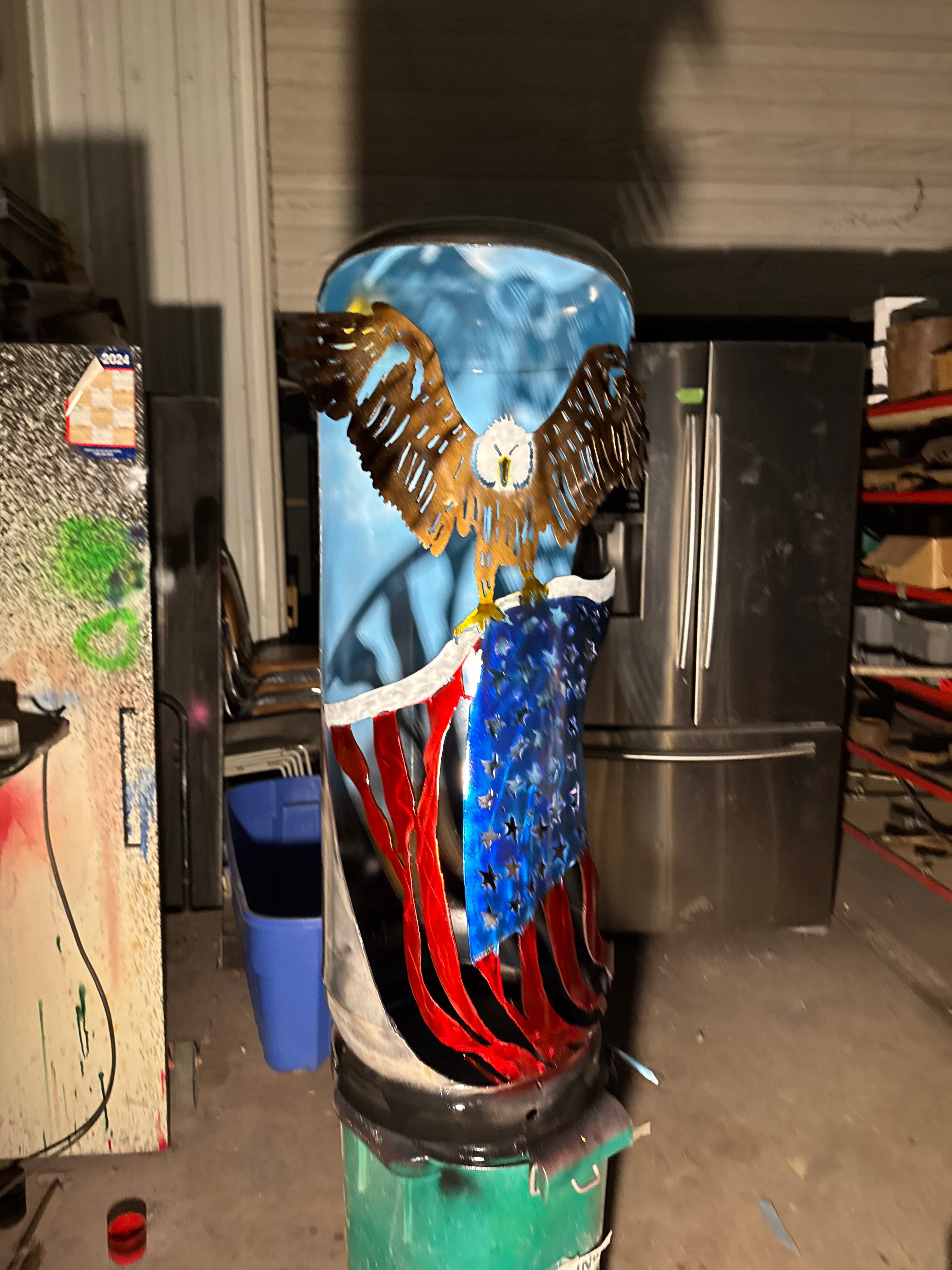 100lb Upcycled Patio Lantern, Eagle With American Flag