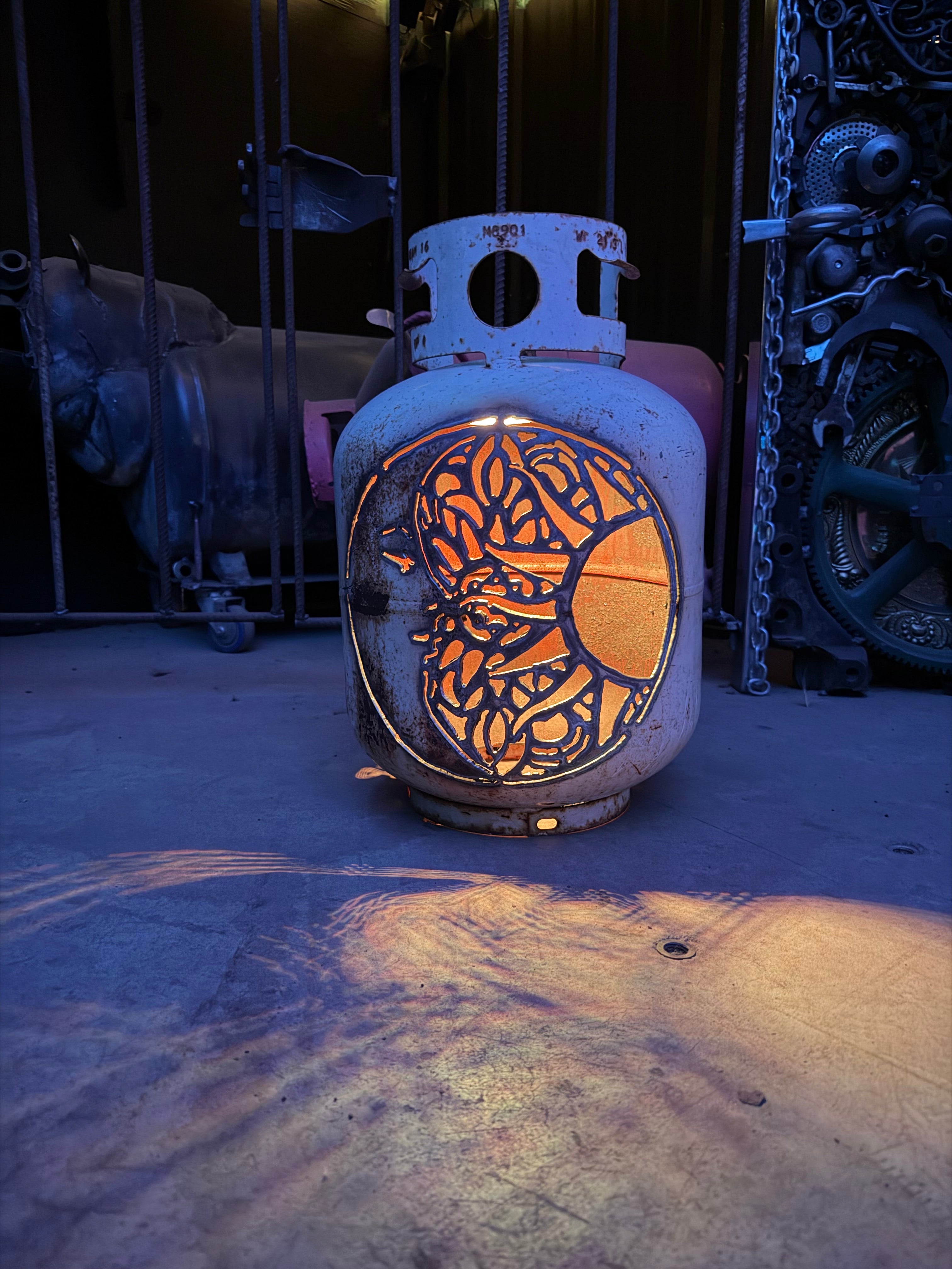 20lb Upcycled Patio Lantern, Solstice Moon and Sun
