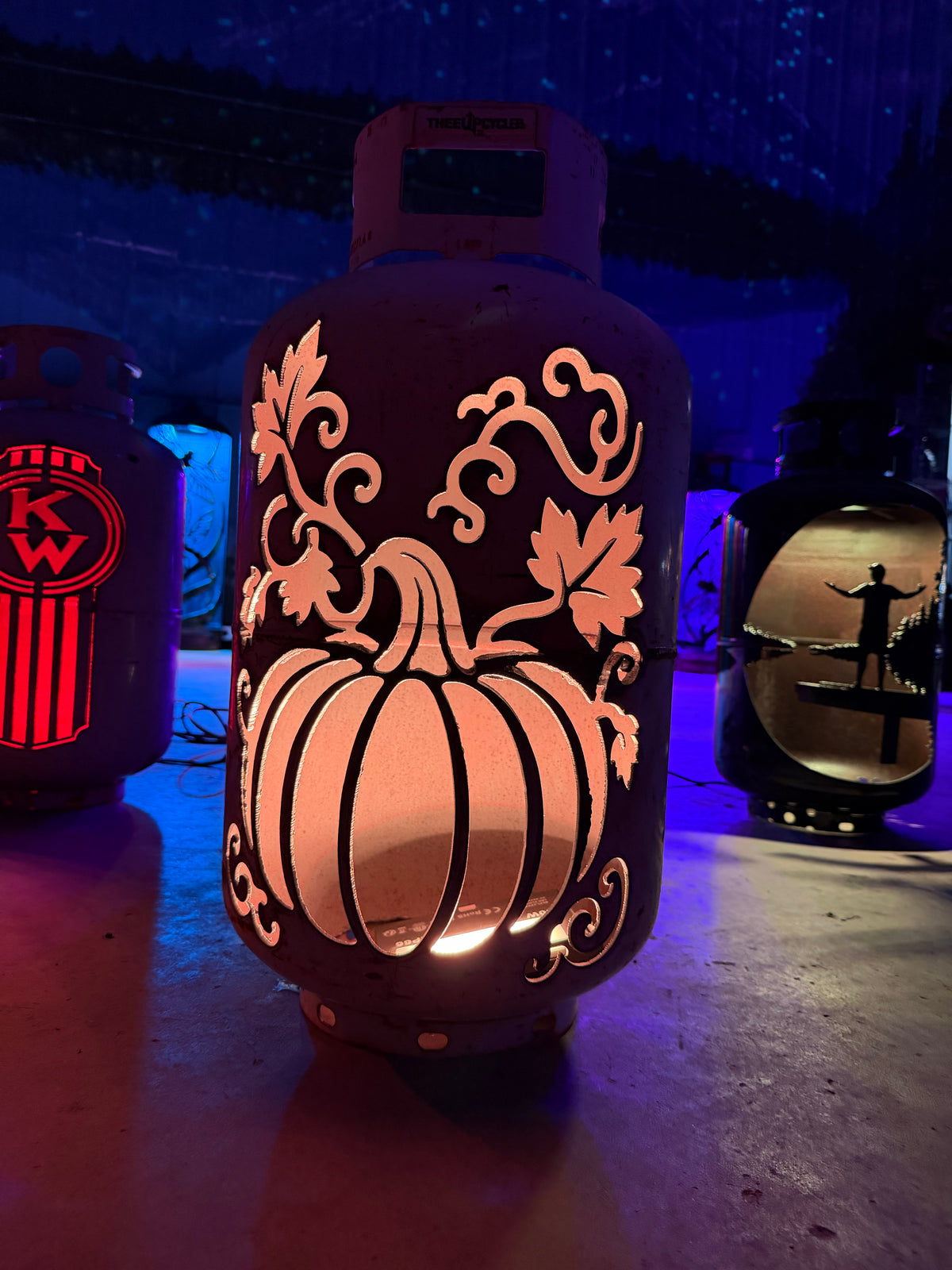 30lb Upcycled Patio Lantern, Fall Pumpkin Natural Finish