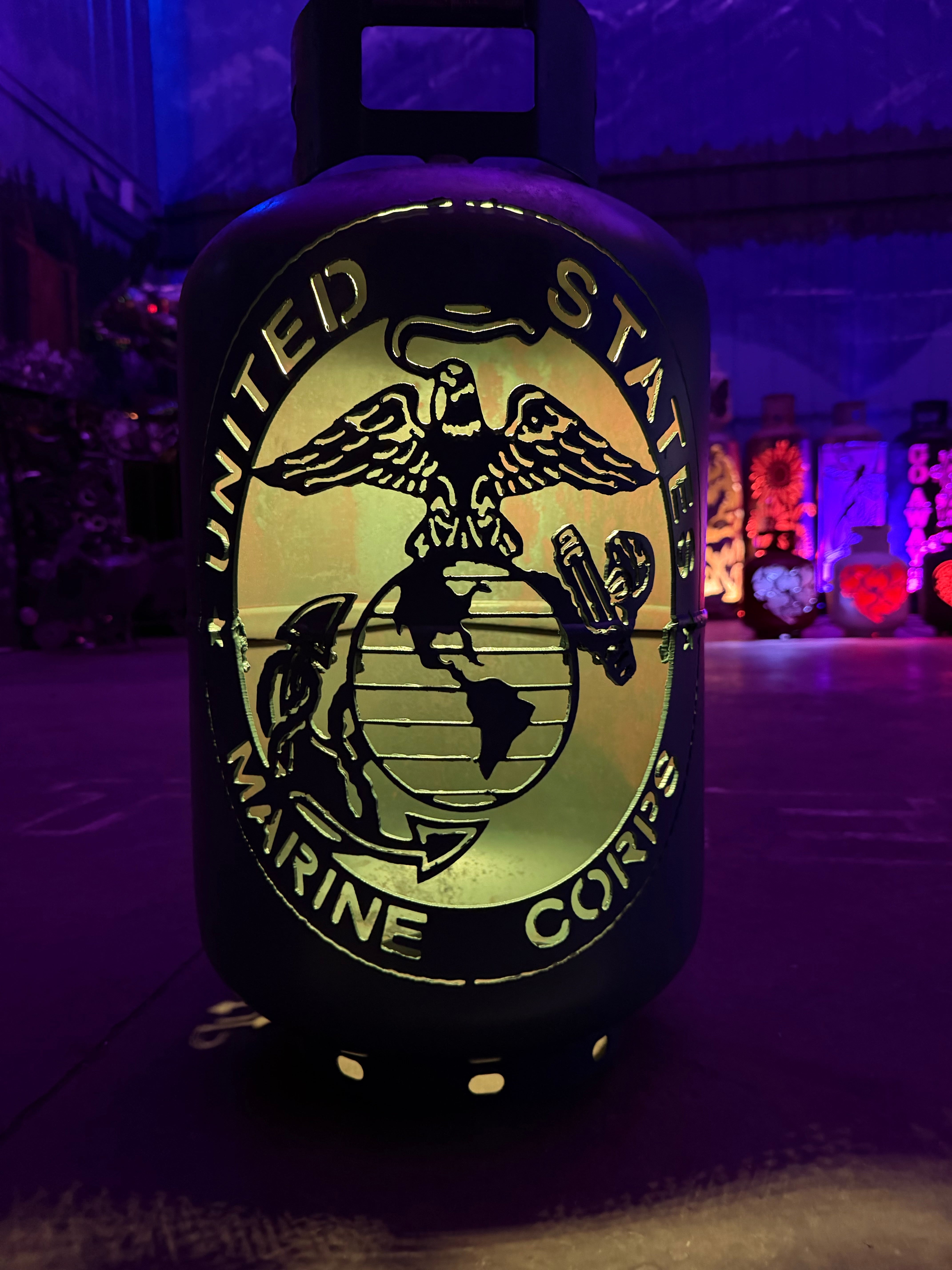 30lb Upcycled Patio Lantern, United Stated Marine Corps USMC USA Painted Grey