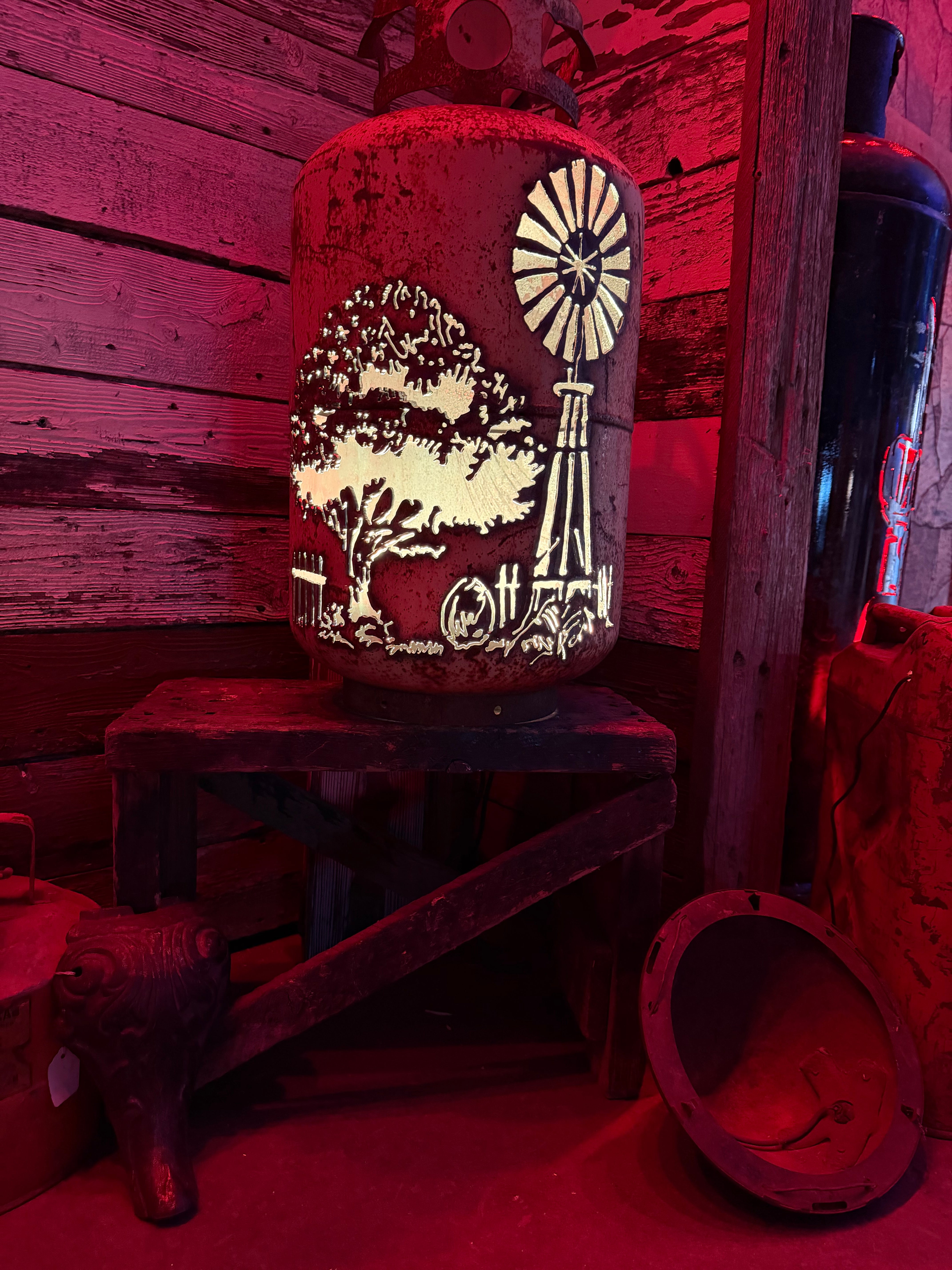 30lb Upcycled Patio Lantern, Windmill and Oak Tree