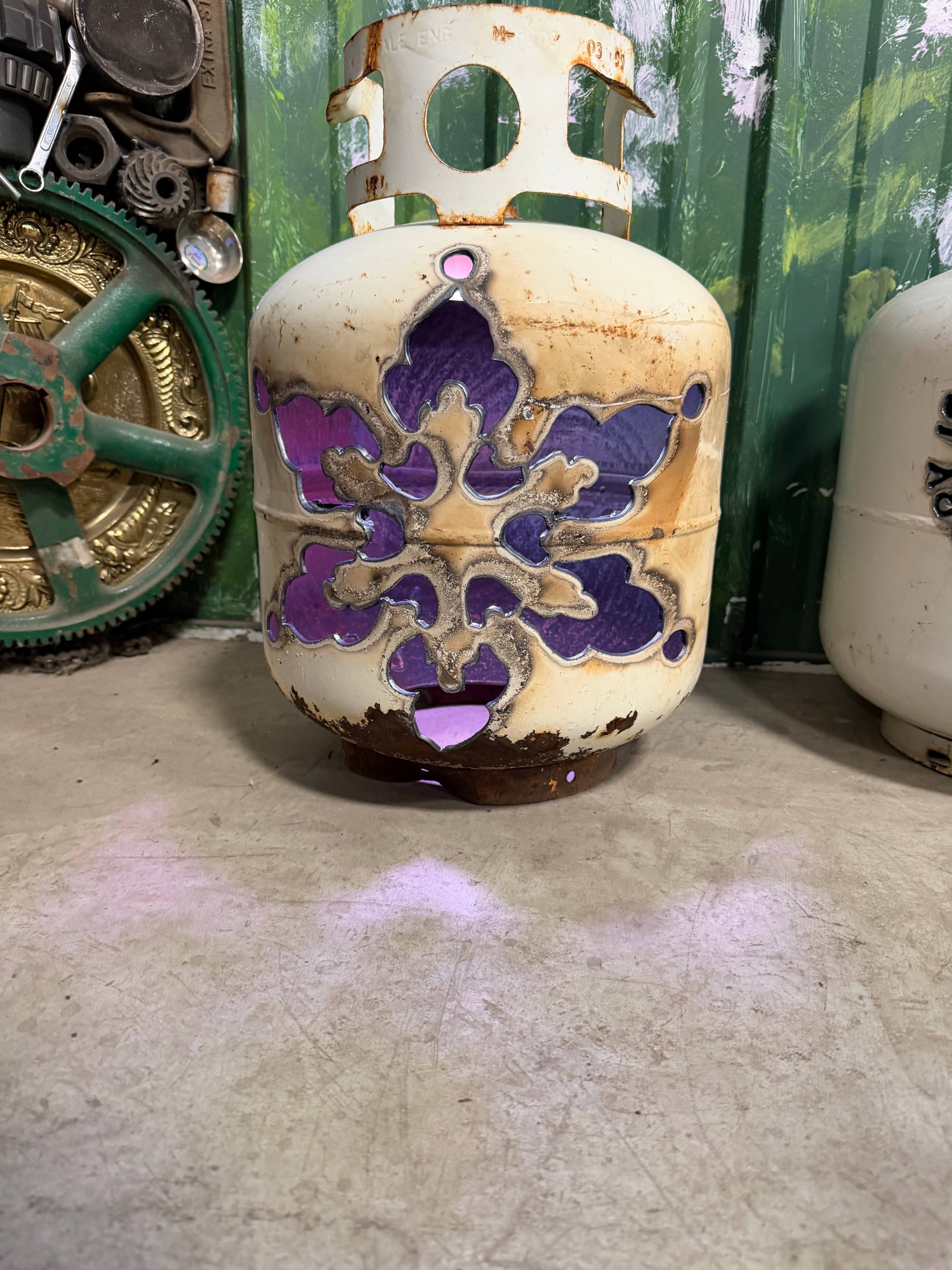 20lb Upcycled Patio Lantern, Snowflake Natural Finish