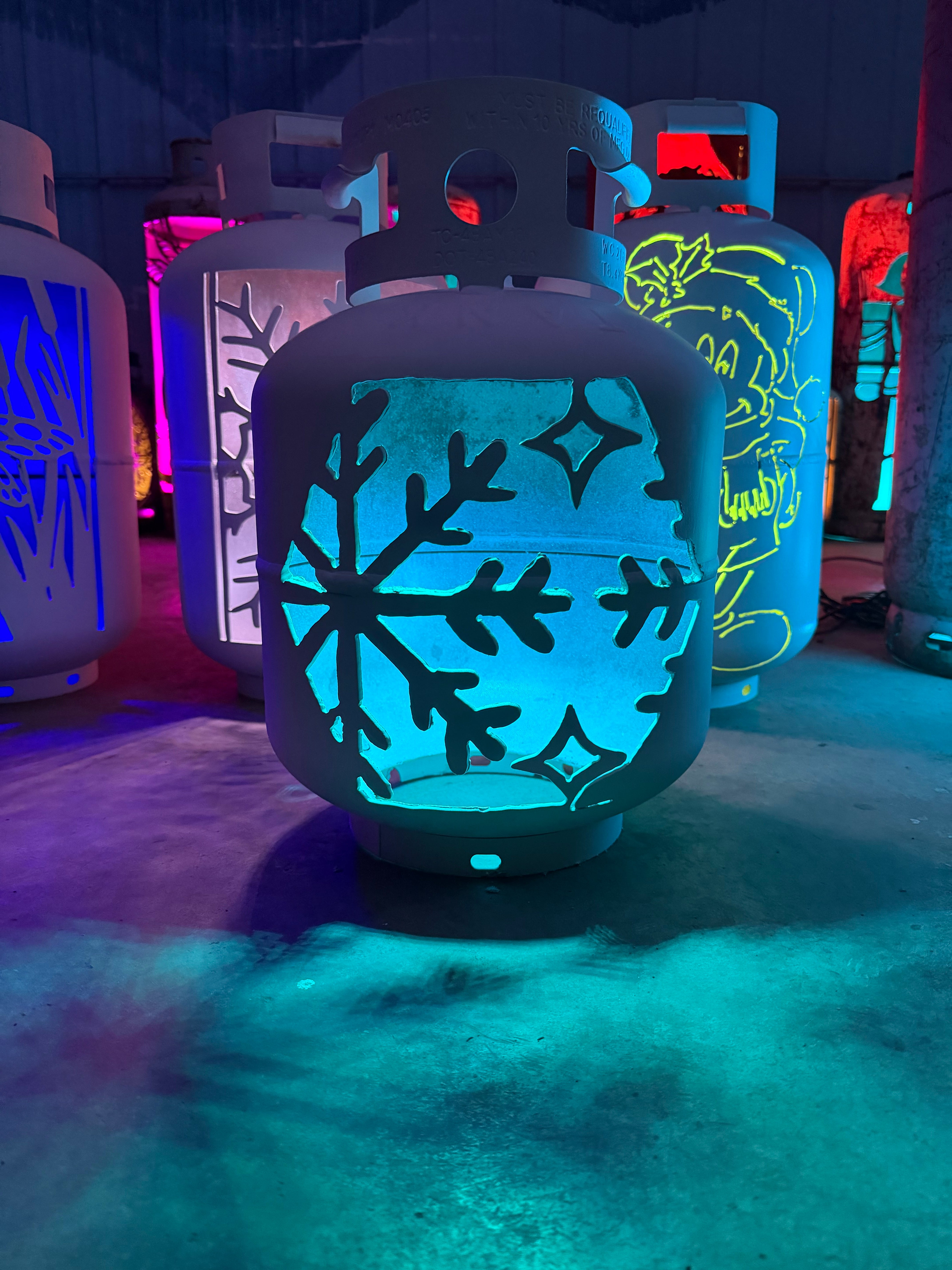 20lb Upcycled Patio Lantern, Snowflake Painted White