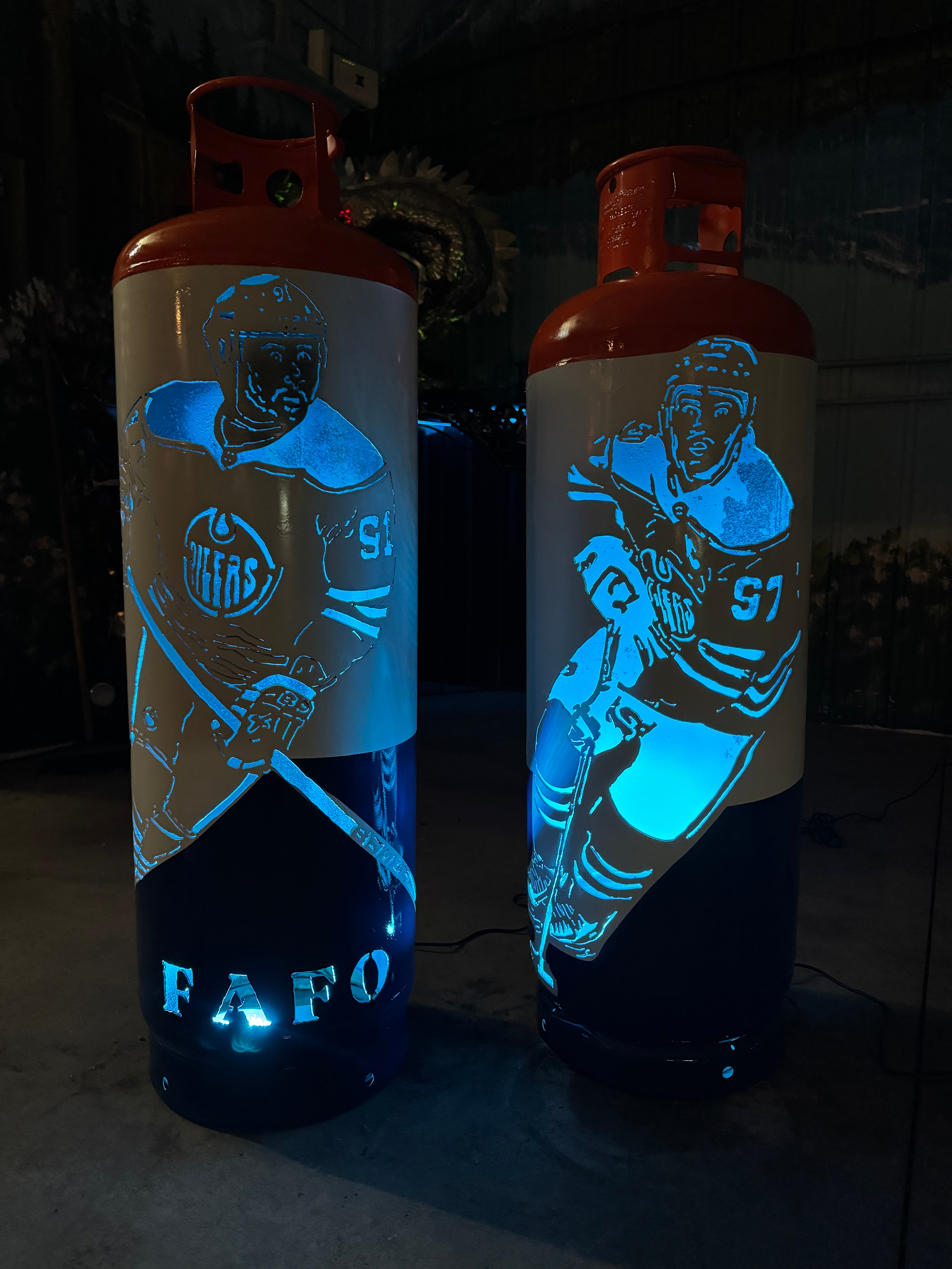 100lb Upcycled Patio Lantern, Hockey Player