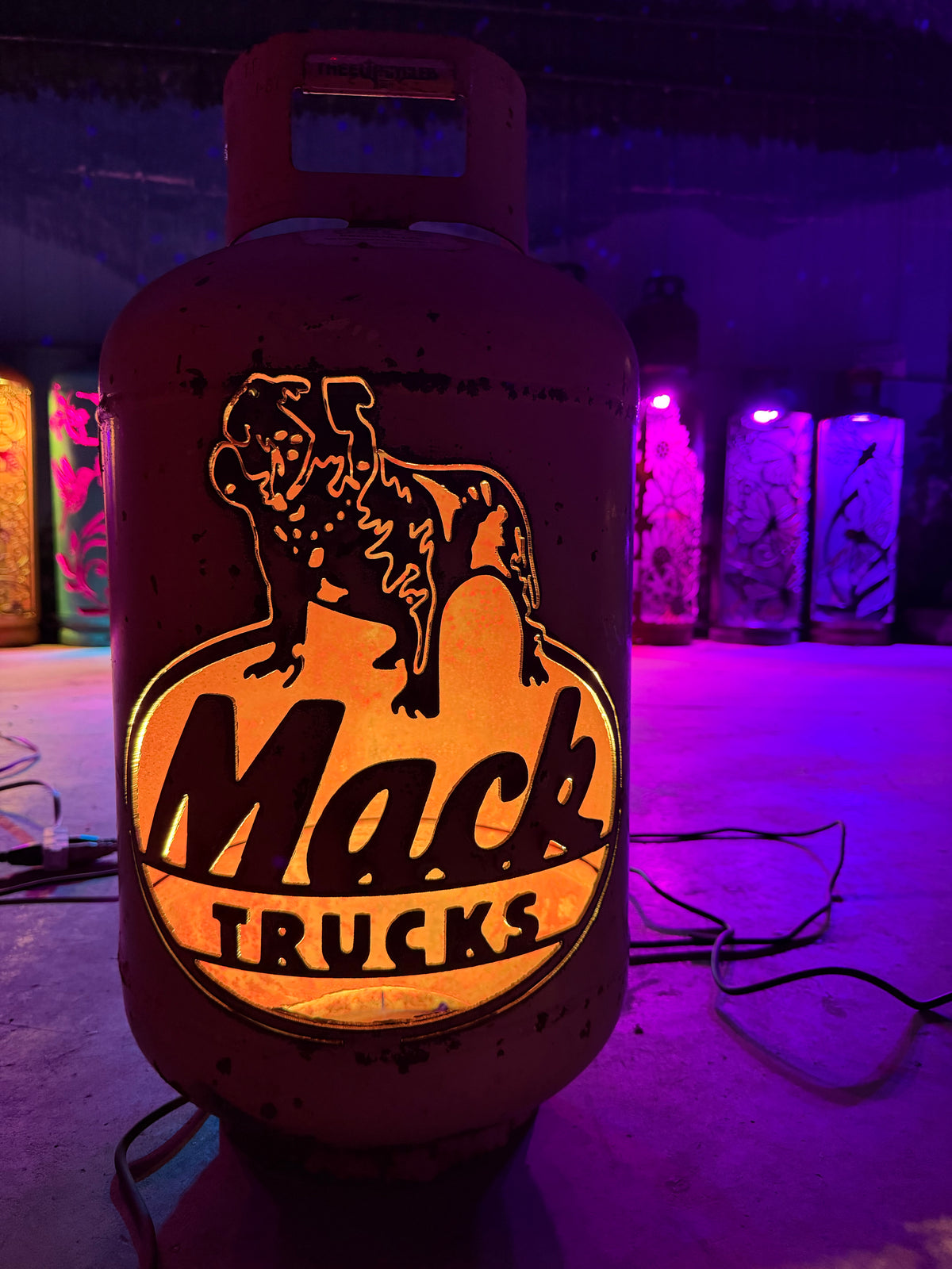 30lb Upcycled Patio Lantern, Mack Trucks Natural Finish