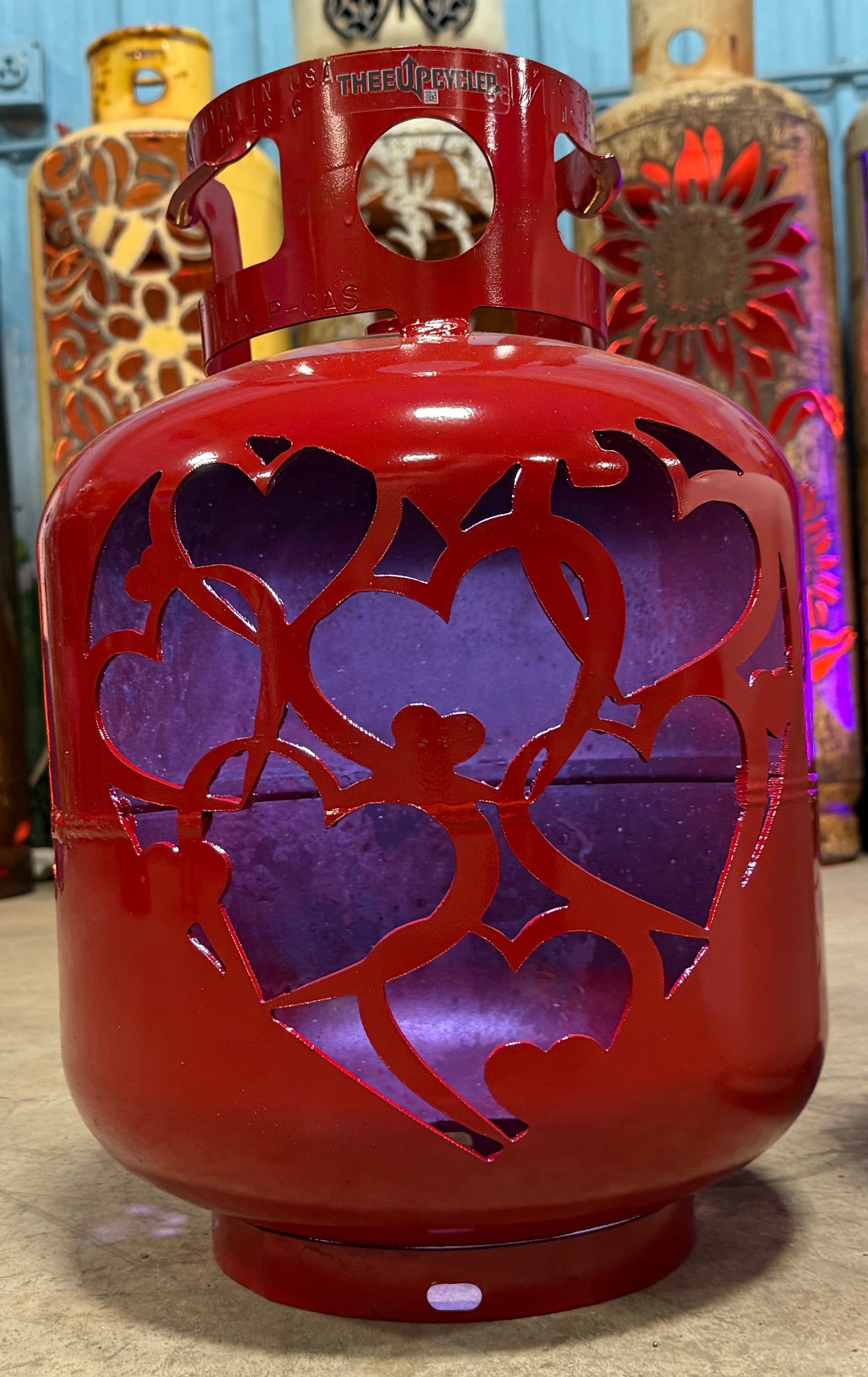 20lb Upcycled Patio Lantern, Heart To Heart Painted Red