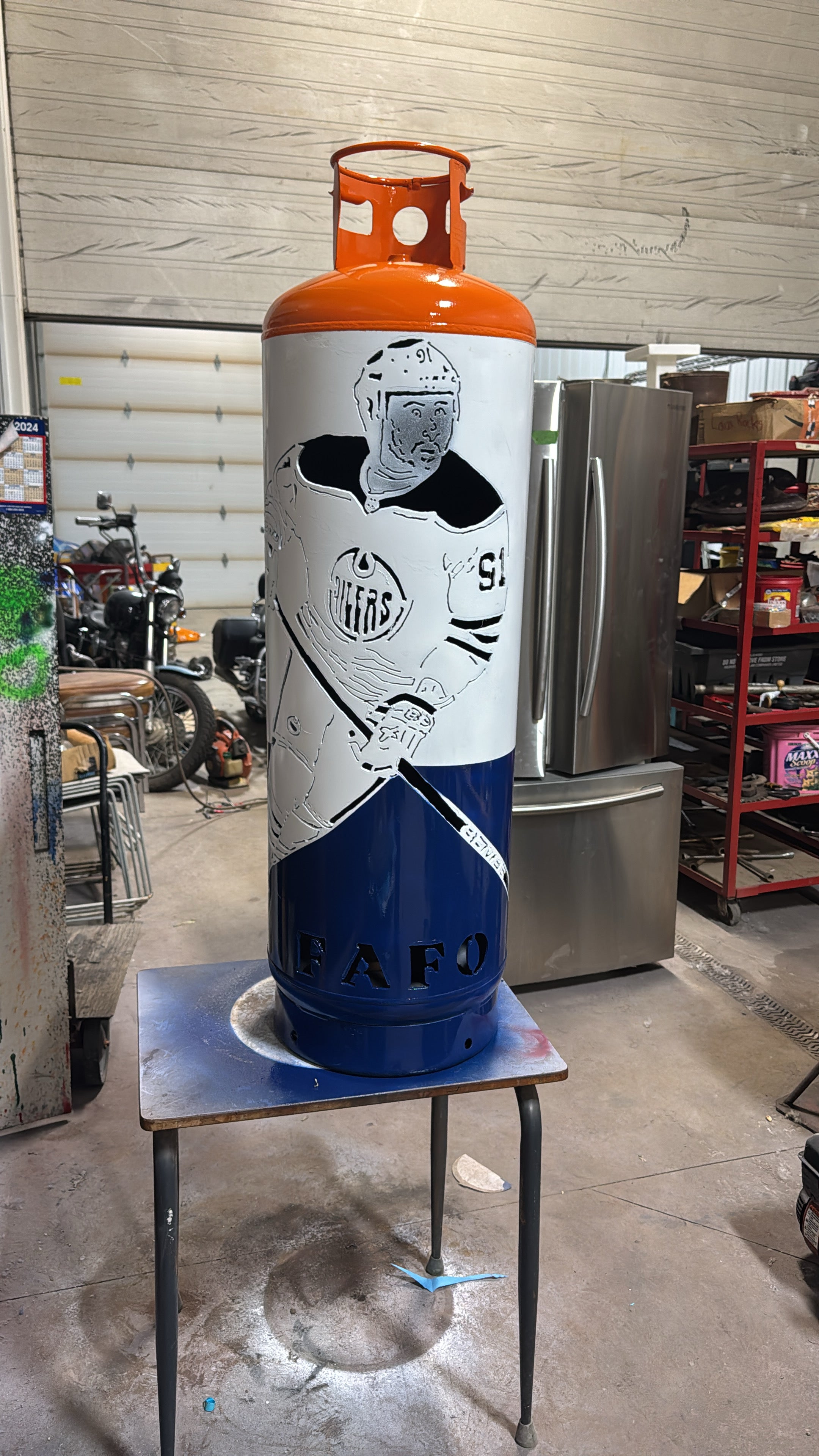 100lb Upcycled Patio Lantern, Hockey Player