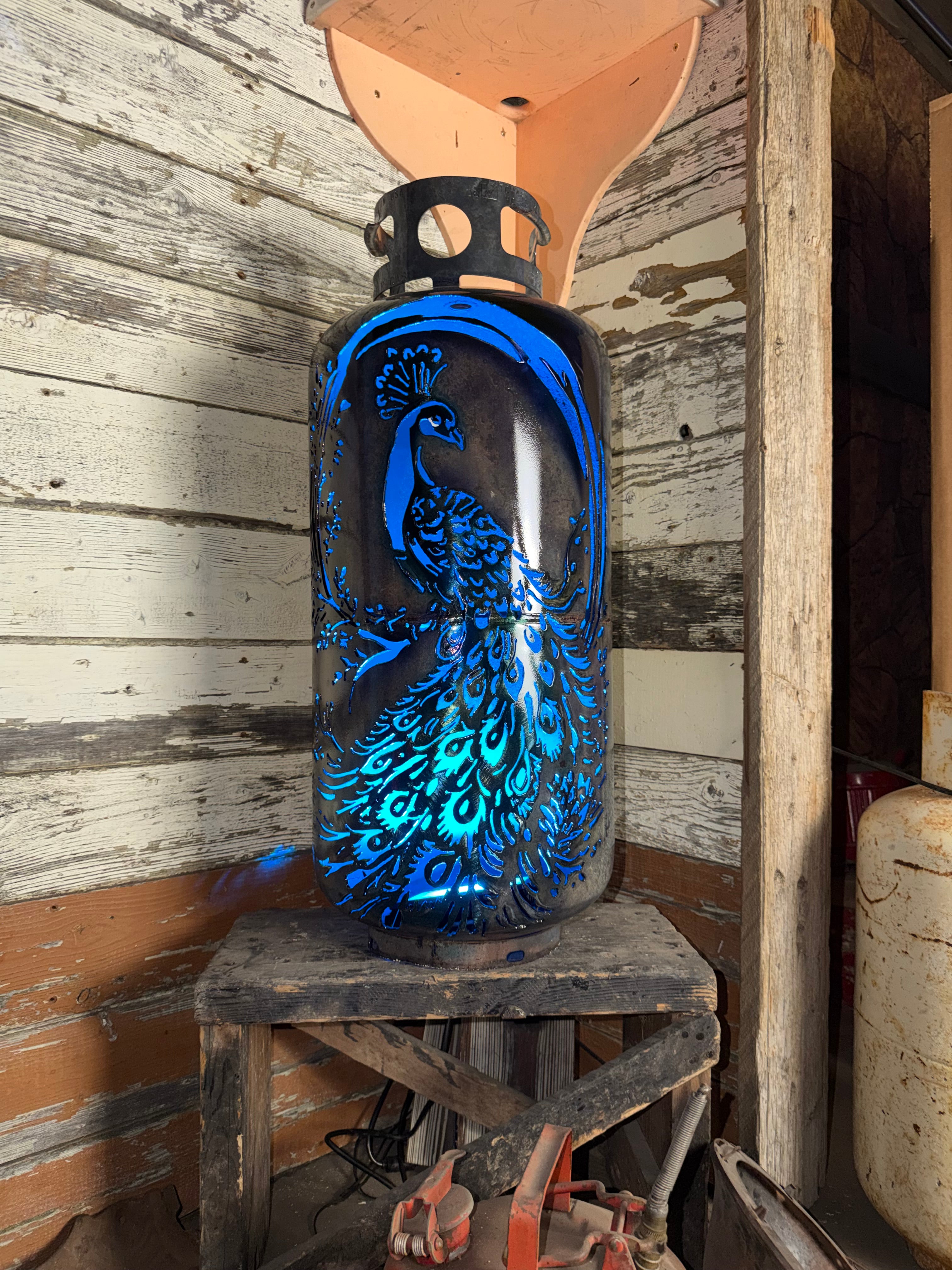 40lb Patio Lantern, Peacock with Patina