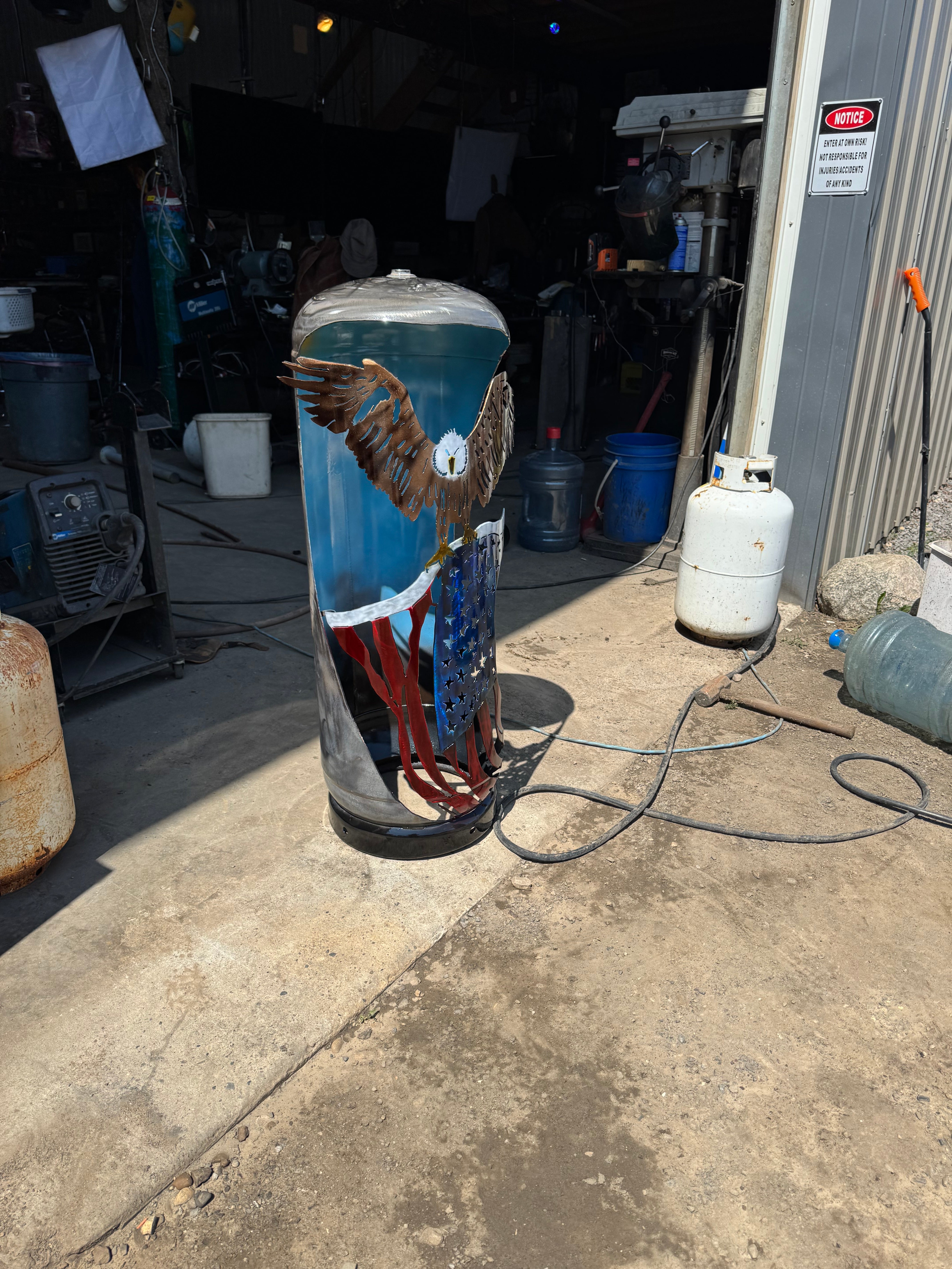 100lb Upcycled Patio Lantern, Eagle With American Flag