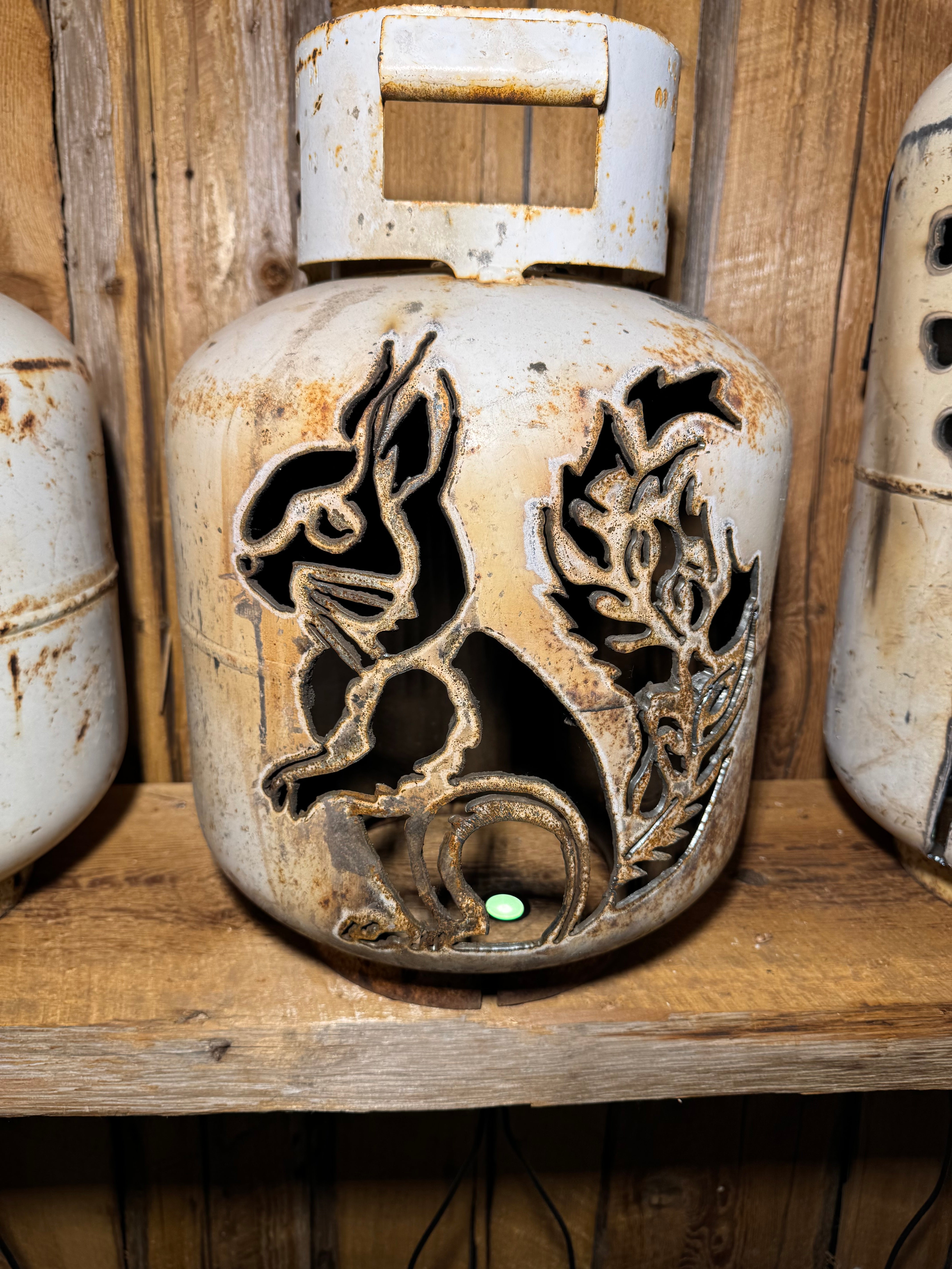 20lb Upcycled Patio Lantern, Squirrel