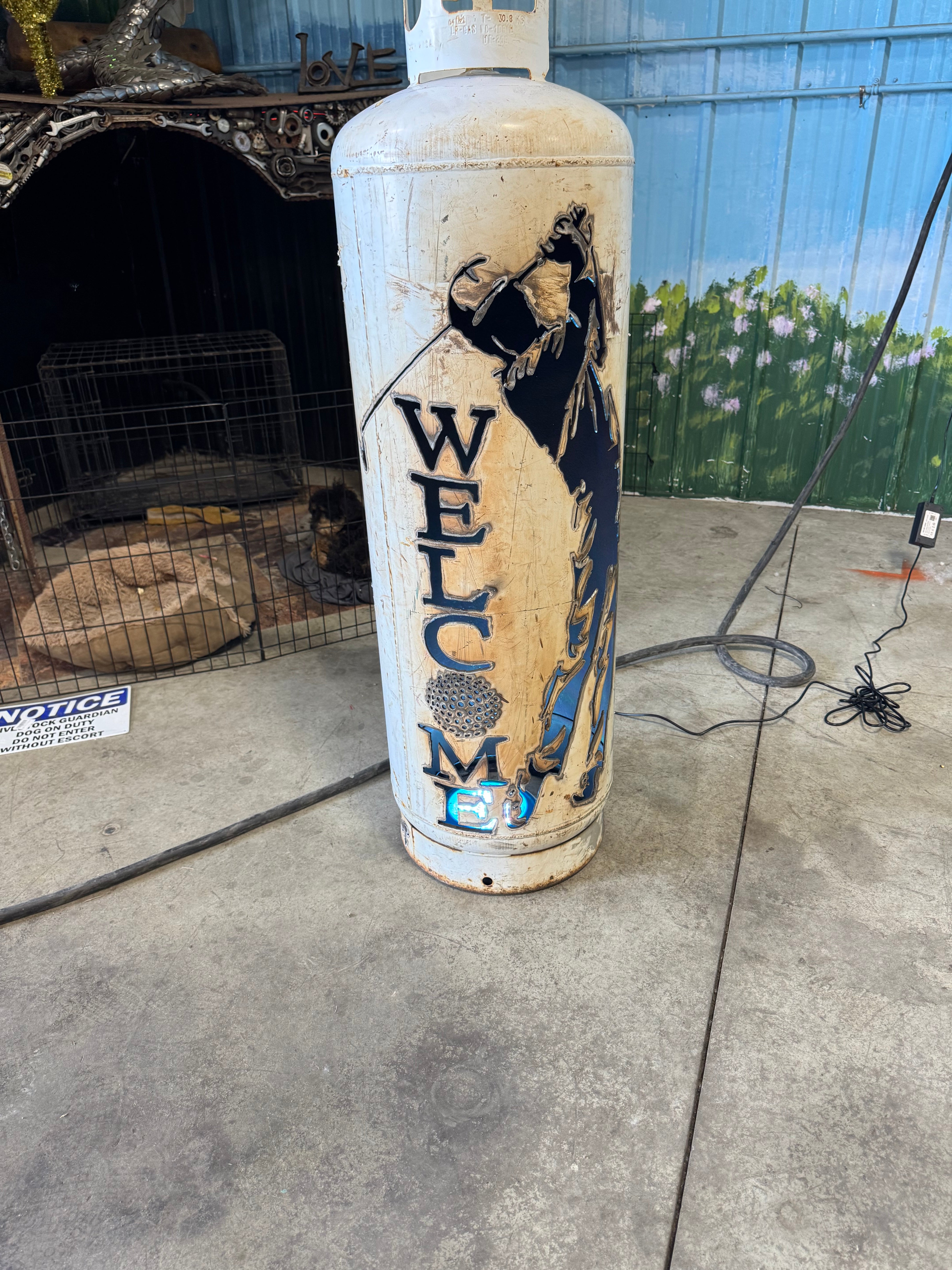 100lb Upcycled Patio Lantern, Golfer & Welcome