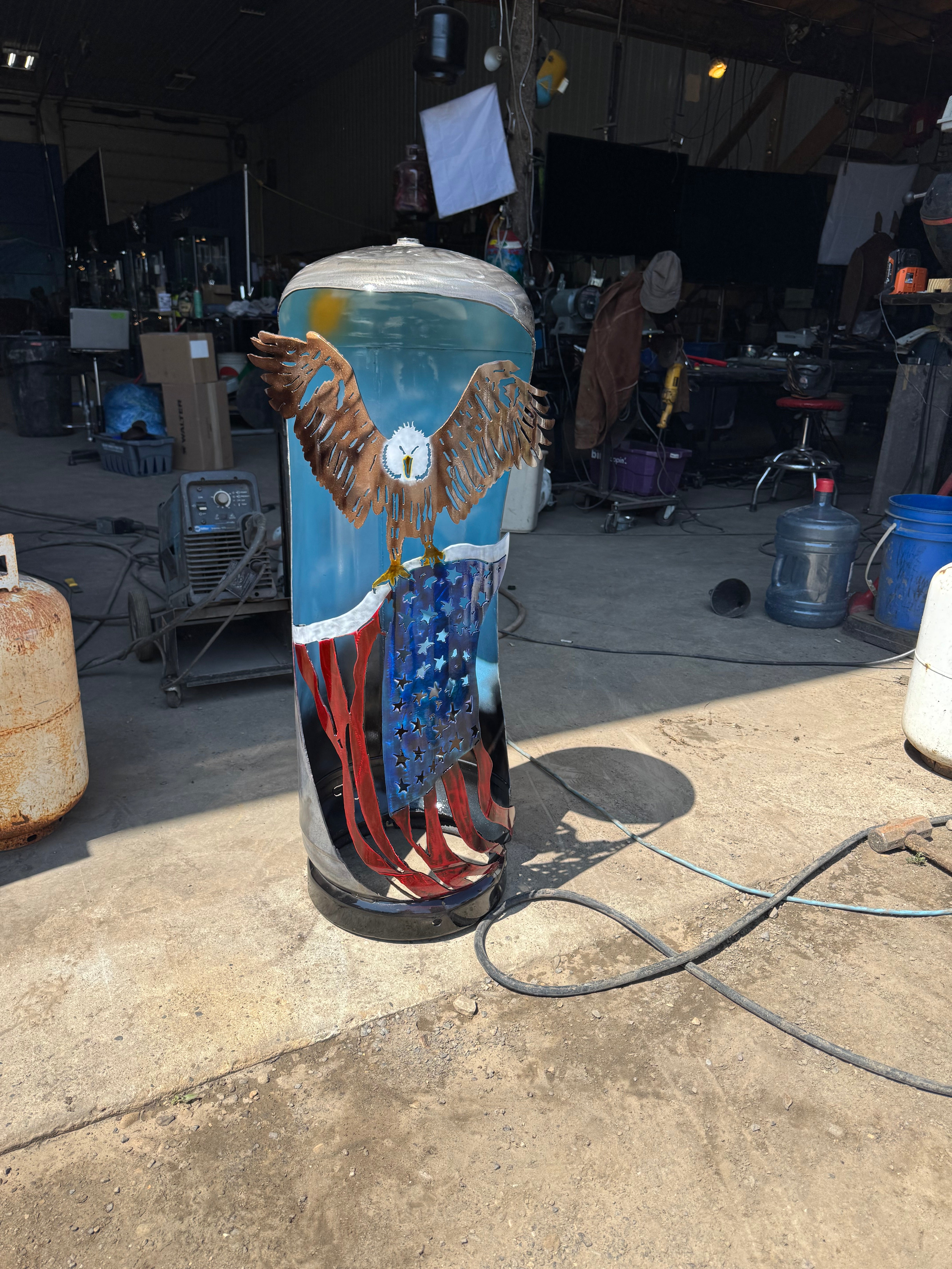 100lb Upcycled Patio Lantern, Eagle With American Flag
