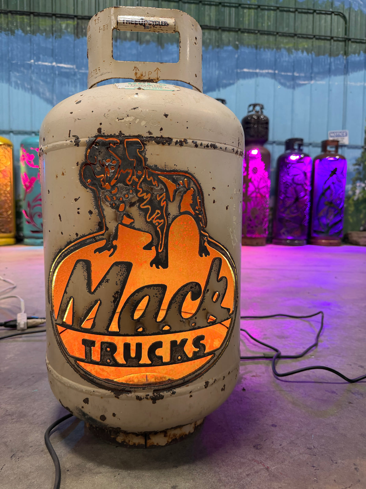 30lb Upcycled Patio Lantern, Mack Trucks Natural Finish