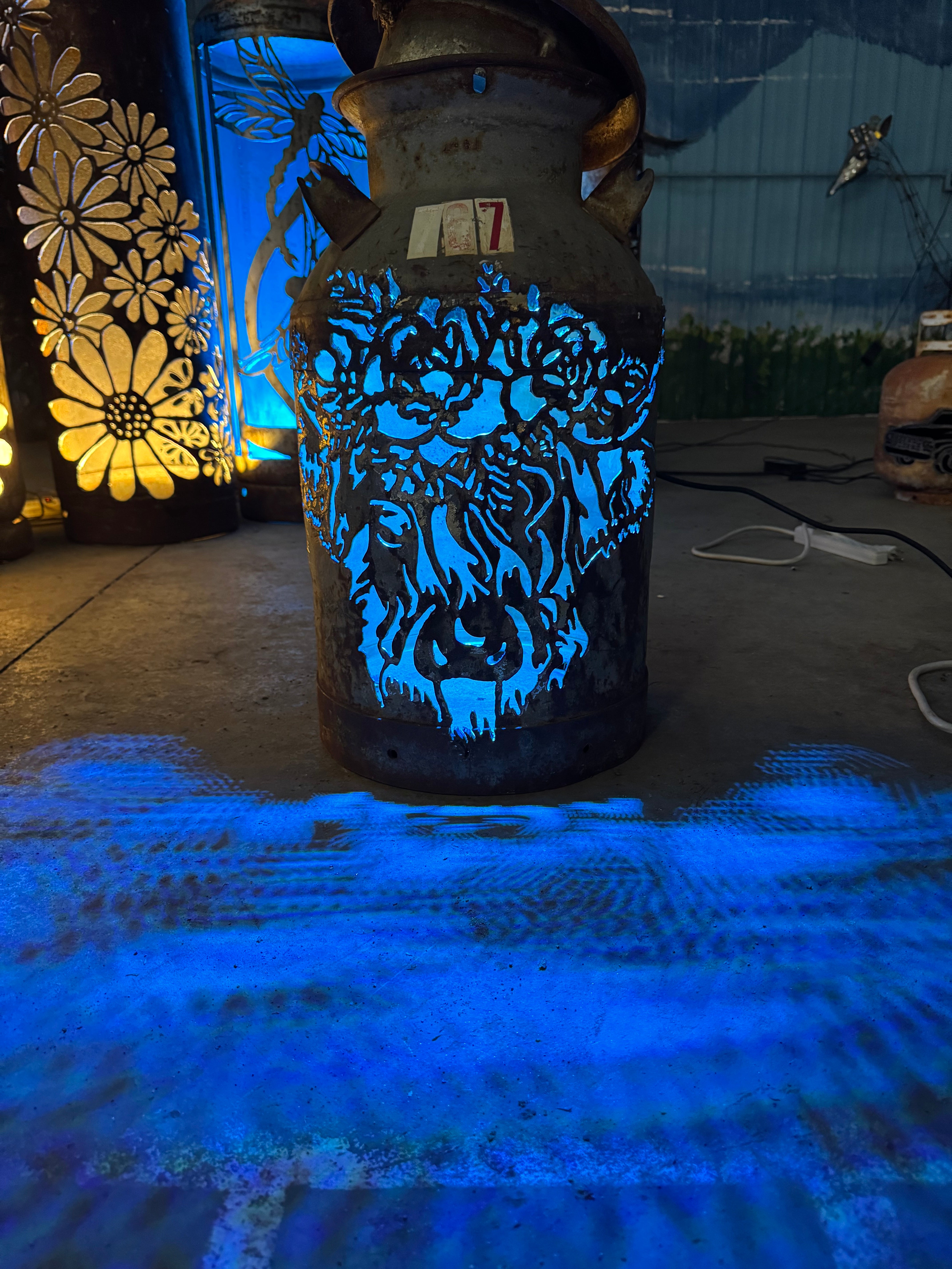 Cream Can Upcycled Patio Lantern, Highland  Cow Millie