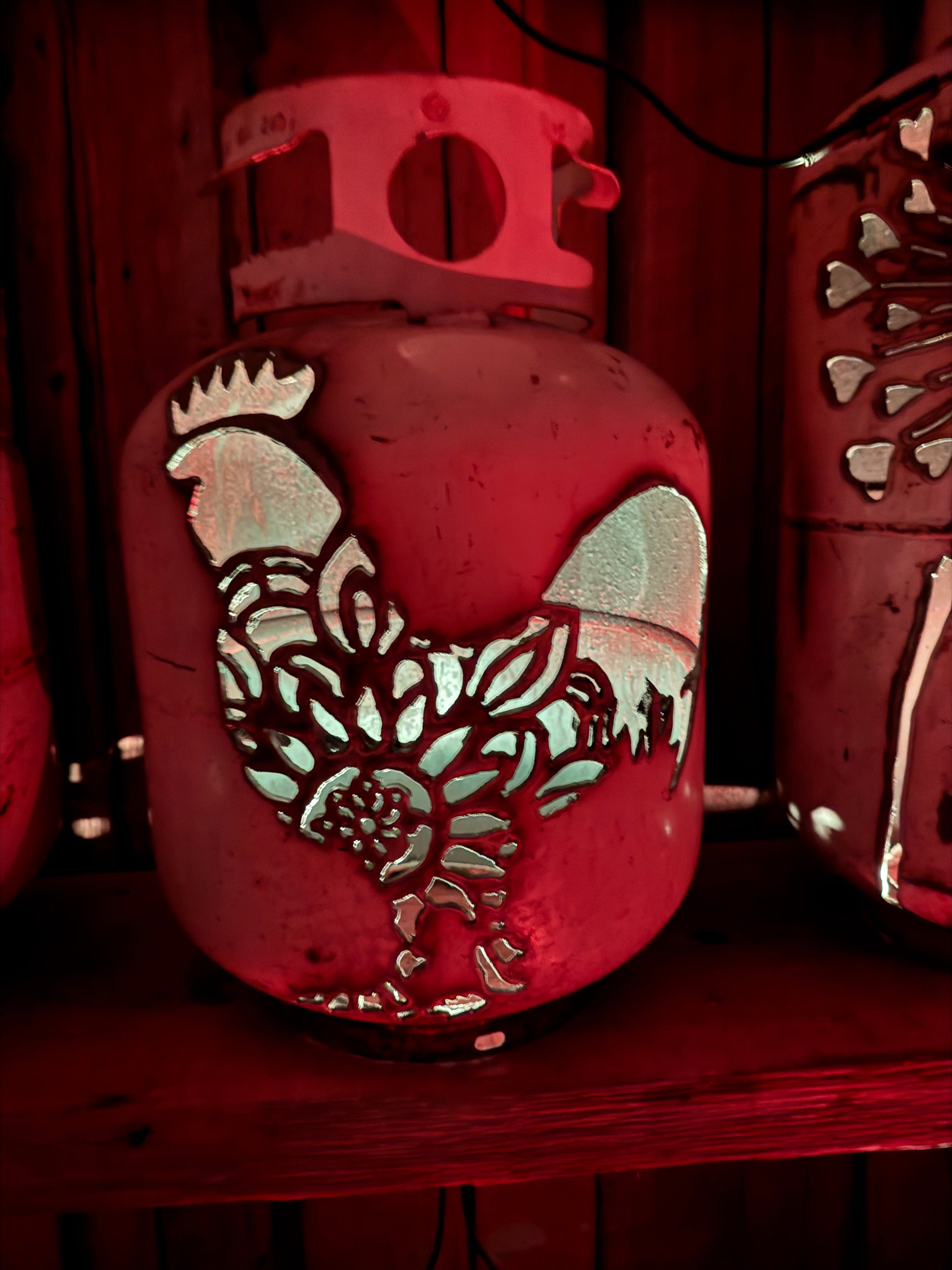 20lb Upcycled Patio Lantern, Floral Rooster