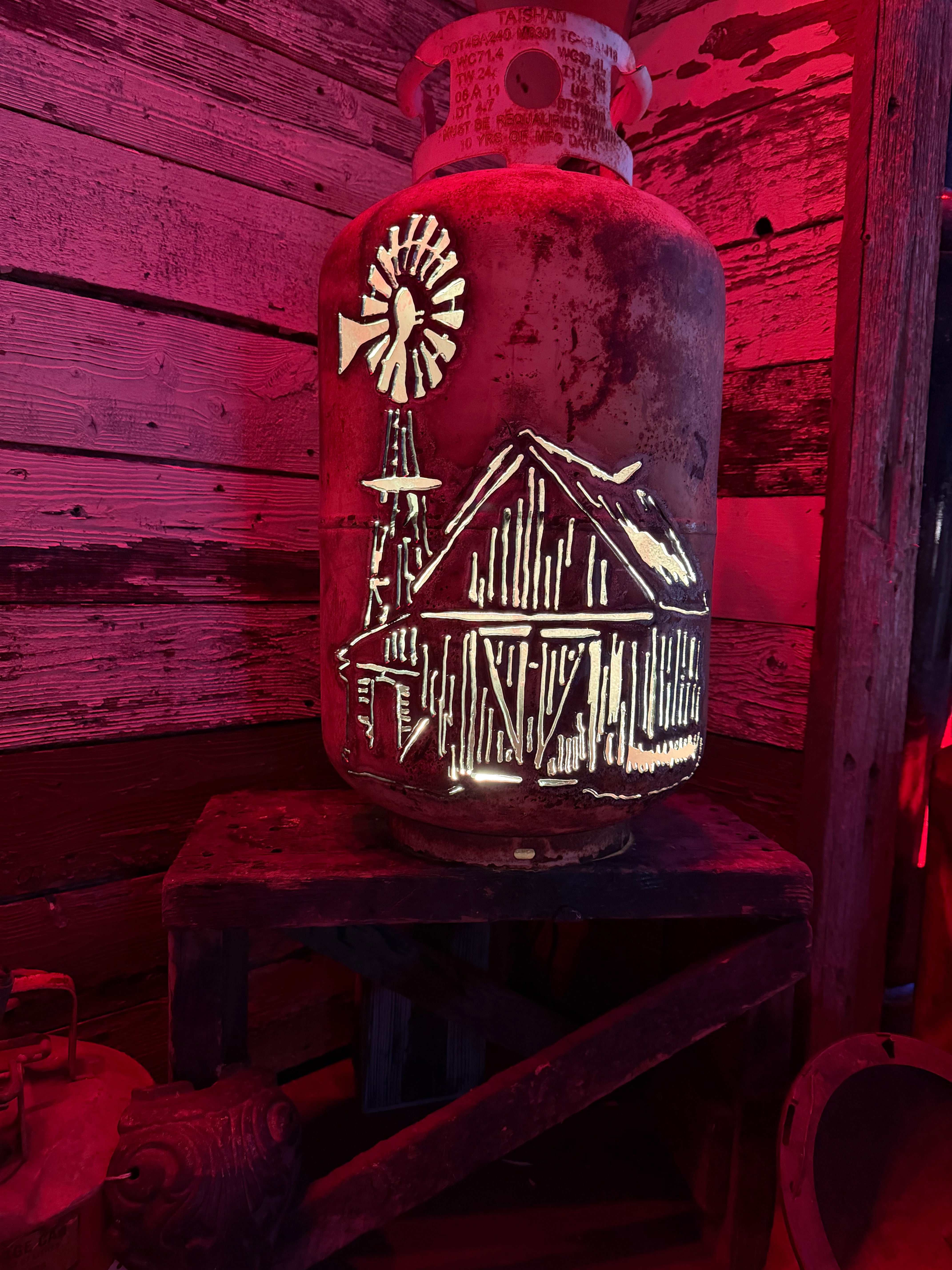 30lb Upcycled Patio Lantern, Windmill and Barn