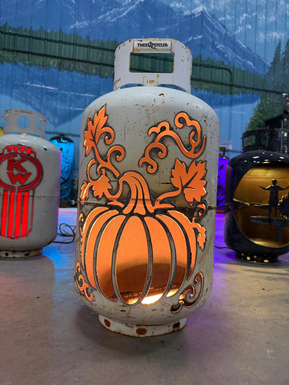 30lb Upcycled Patio Lantern, Fall Pumpkin Natural Finish